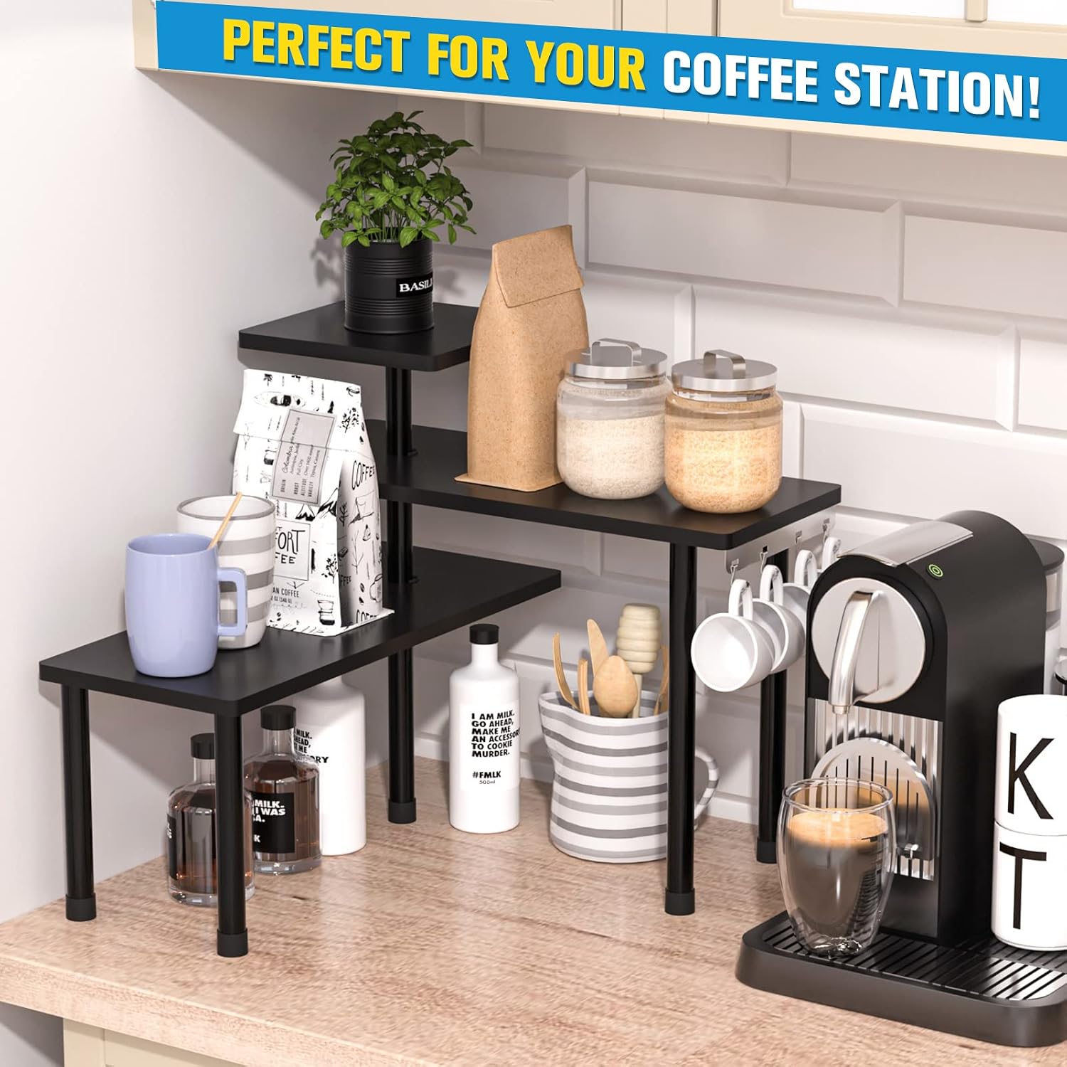 JayRex 3-Tier Bathroom Countertop Corner Shelf Organizer, Black | Space-saving corner design organizes spices, skincare