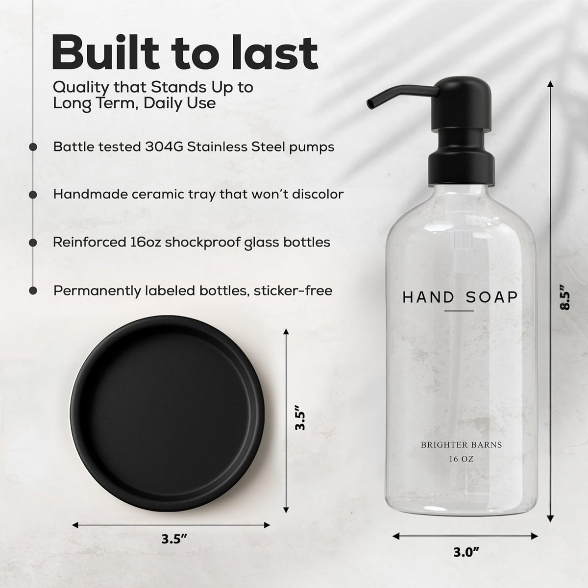 Glass Hand Soap Dispenser Bathroom Set by Brighter Barns - Bathroom Soap Dispenser Set - Refillable Pump Bottle with