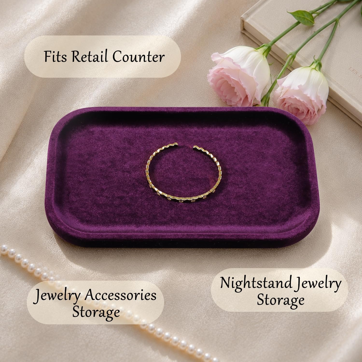 Resilient Velvet Jewelry Display Tray for Ring Earrings Bracelet Necklace / Purple / 7.9 x 4.7
