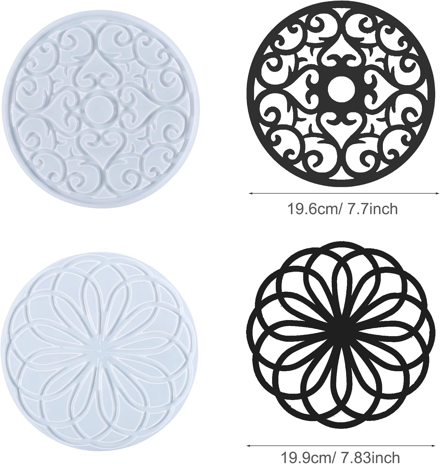 Large Hollow Flower Silicone Coaster Moulds for Resin 3D Mandala Jewelry Casting / Set of 4