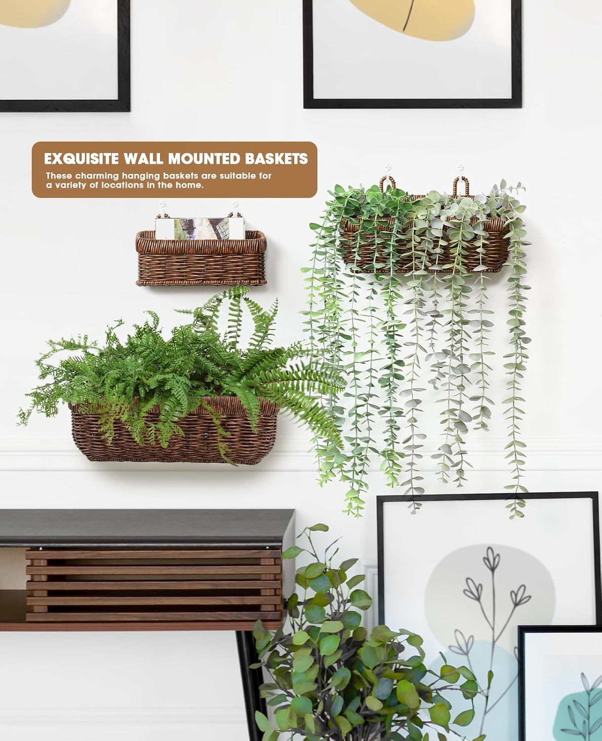 Boho Style Hand-Woven Hanging Storage Baskets / Brown / 3 Pc / Set of 3