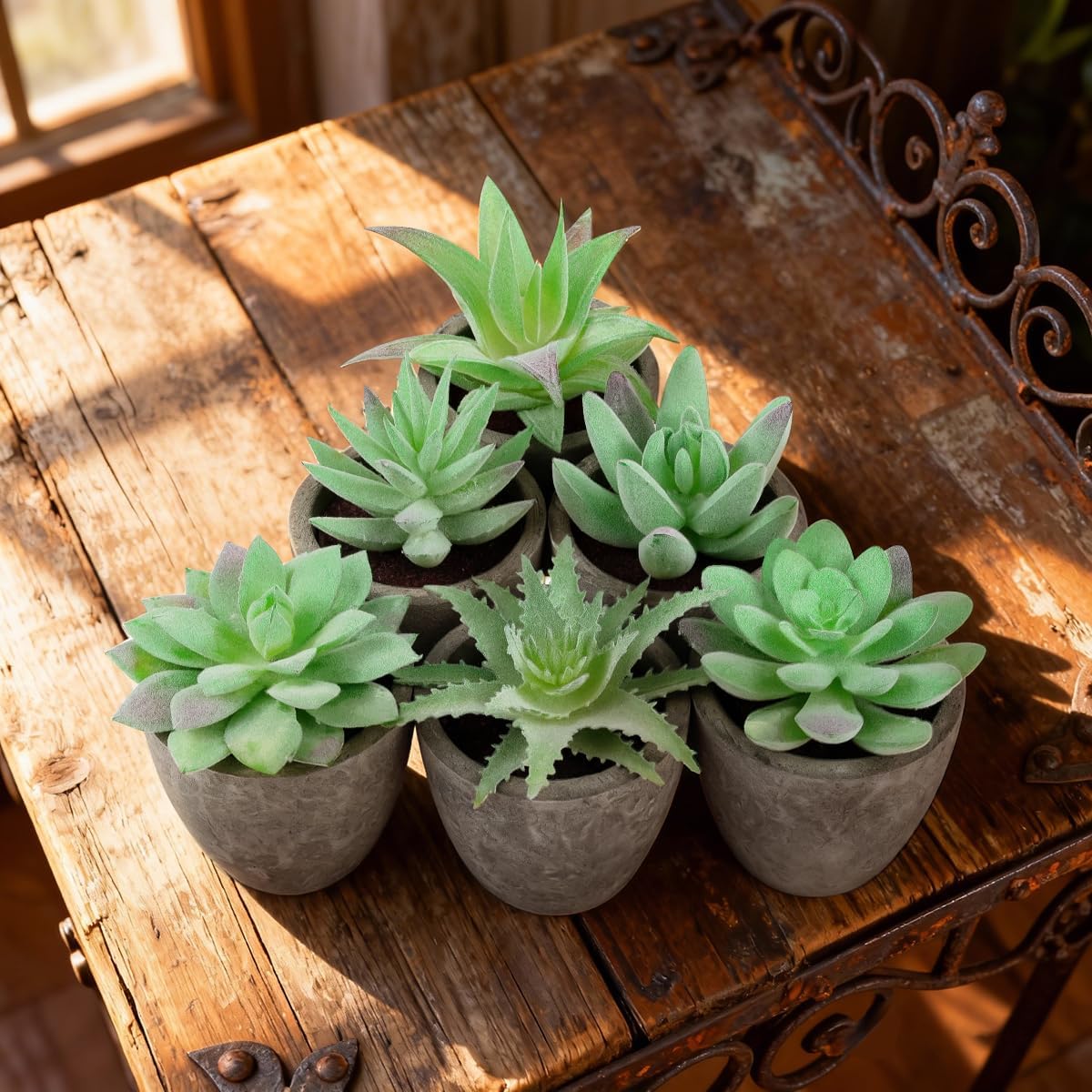 Artificial Succulents Plants Potted Assorted Decorative Faux Fake Small / 6 Style / Green / Set of 6