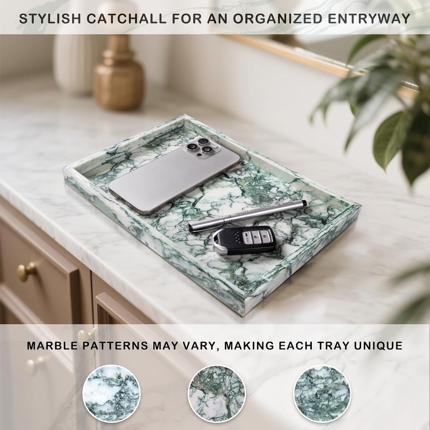 Marble Bathroom Tray for Countertop & Home Decor / Jade Green