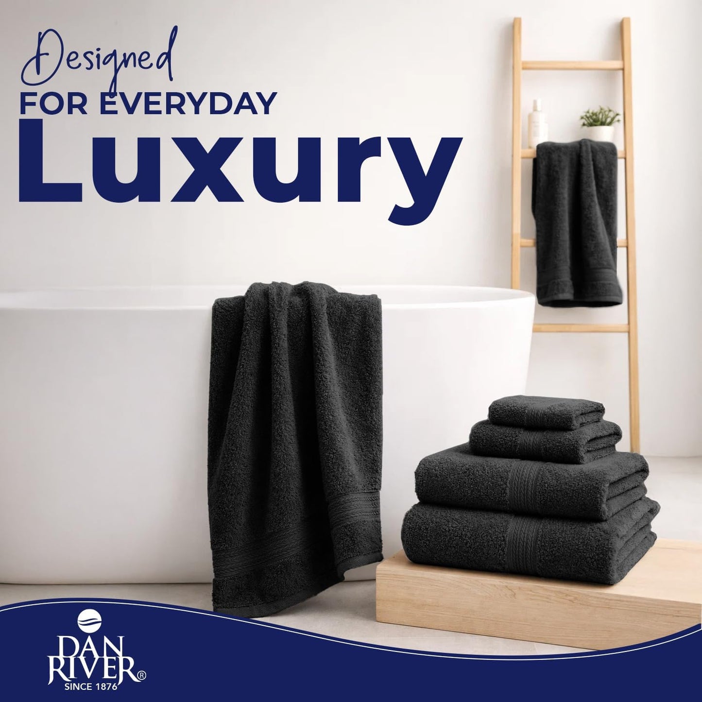 DAN RIVER 8 Piece Luxury Bath Towels for Bathroom, Towel Set, Black | 2 Bath towels, 2 Hand towels, and 4 Wash Cloths