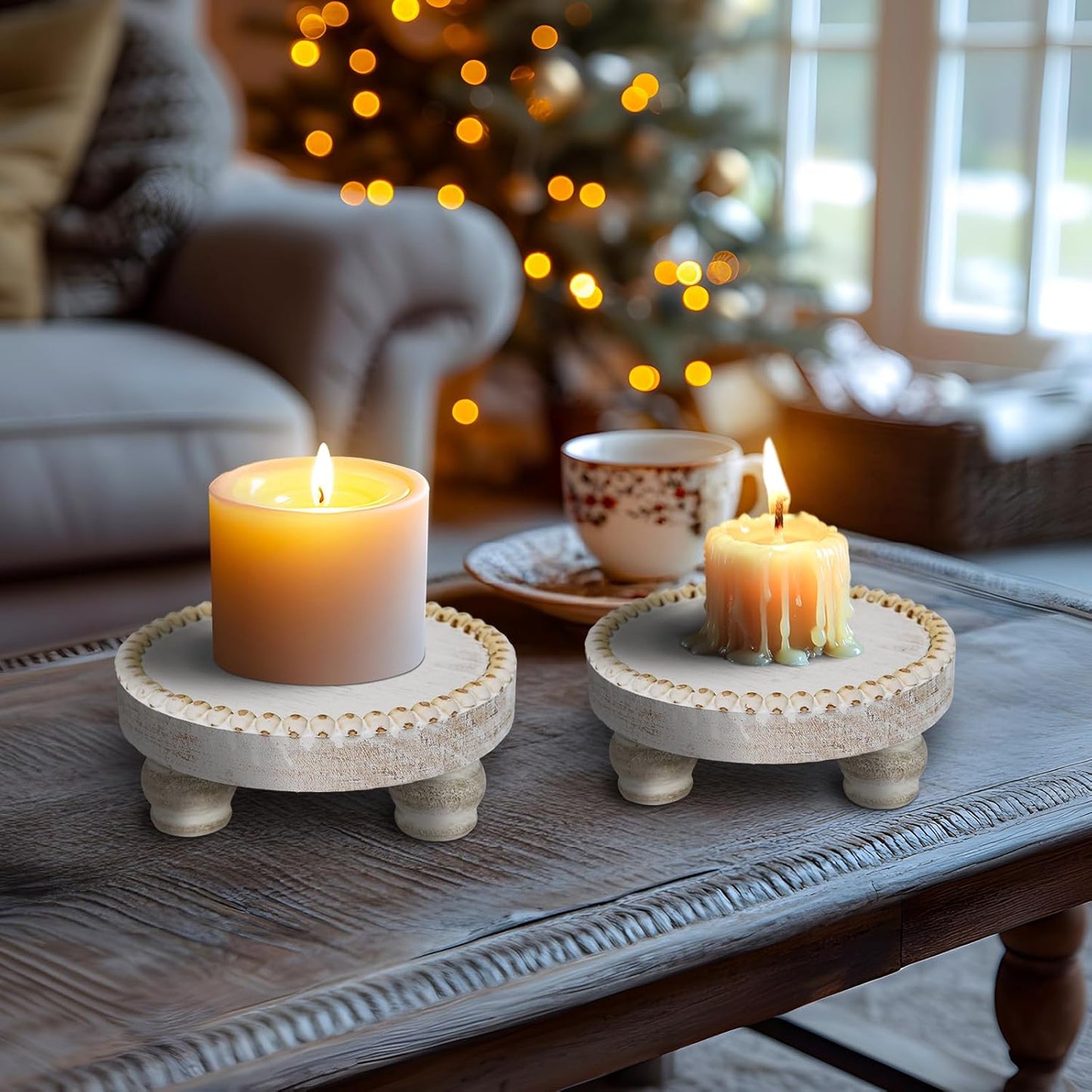Farmhouse Candle Trays Home Decor / White / Set of 2