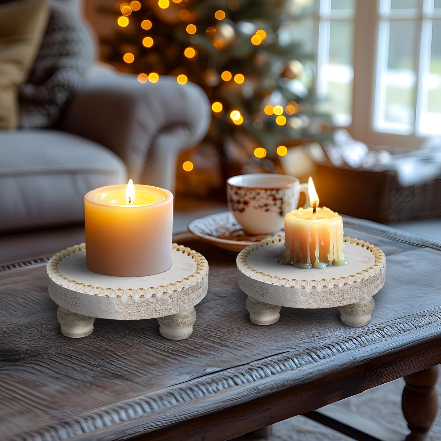 Farmhouse Candle Trays Home Decor / White / Set of 2