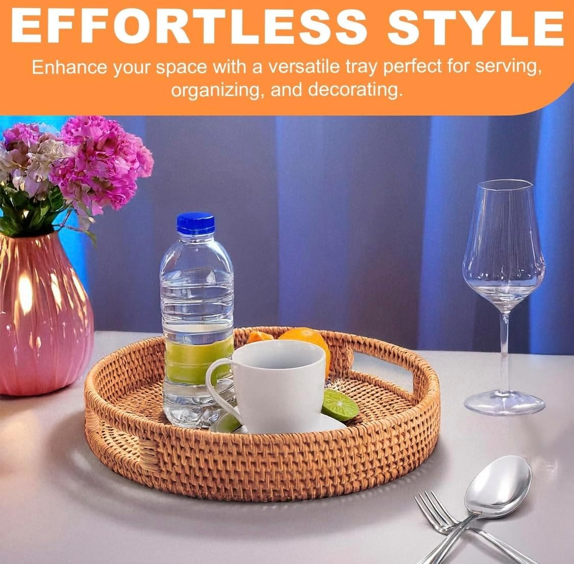 Round Rattan Serving Tray / Brown