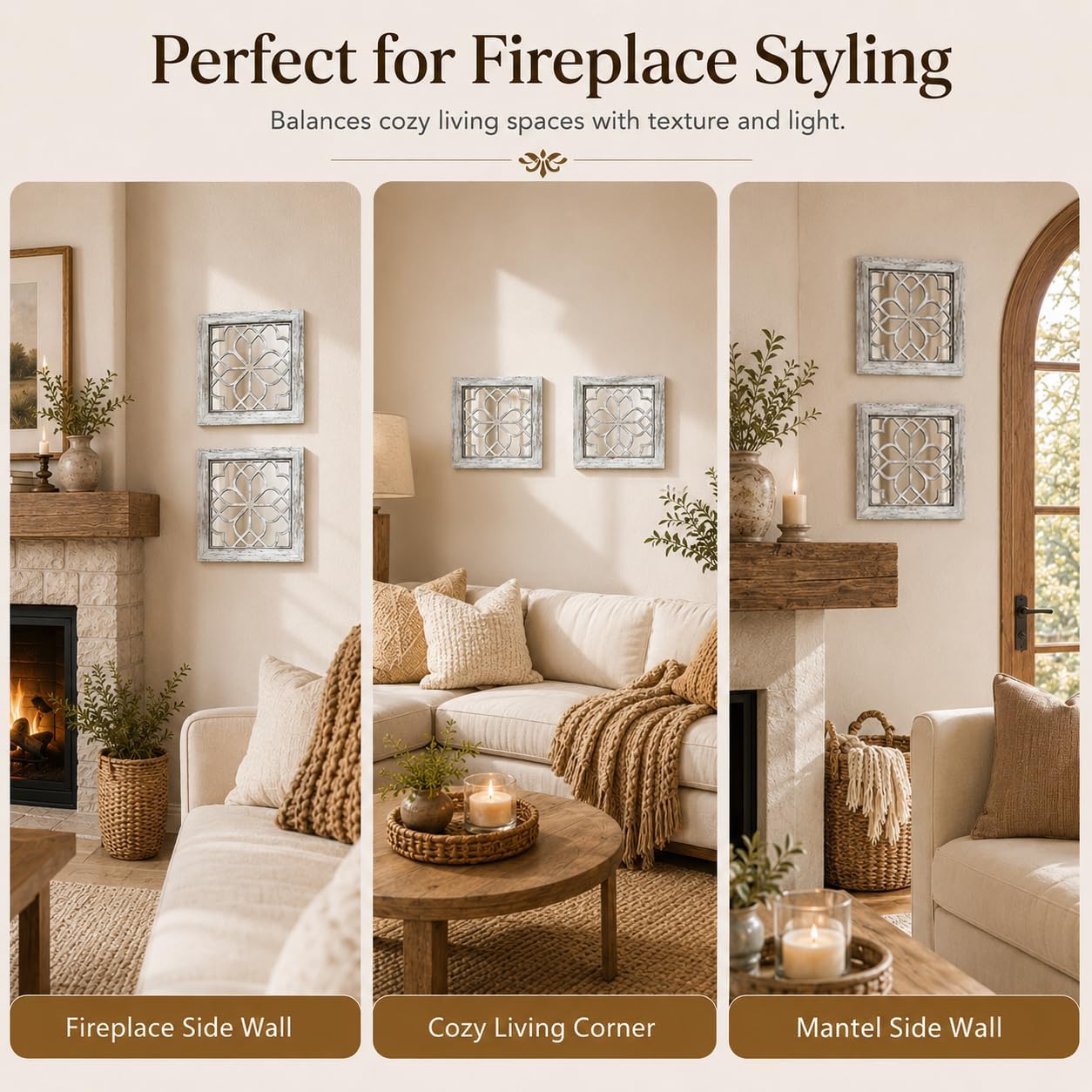 Boho Wall Mirror Decor / Grey / 12*12in / 12 x 12 / Set of 2