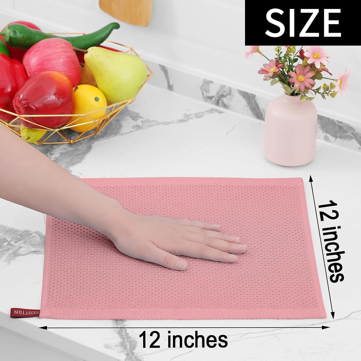 Homaxy 100% Cotton Waffle Weave Kitchen Dish Cloths 24-Pack, Dried Rose | 12 x 12 Inches, Ultra Soft Absorbent Dish