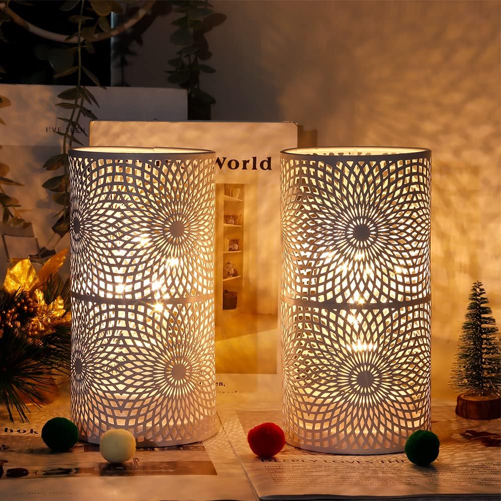 JHY DESIGN Set of 2 White Table Metal lamp Battery Powered Cordless Accent Light with Edison Style Bulb battery