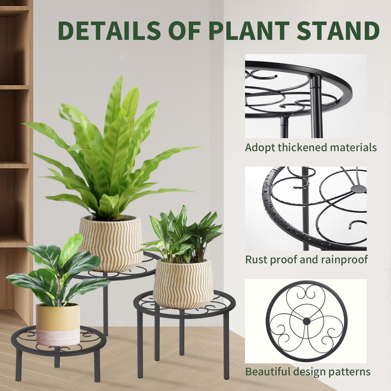 5 Pack Metal Plant Stands,Heavy Duty Potted Holder for Flower Pot, Rustproof Iron Plant Risers, Suitable for Indoor and