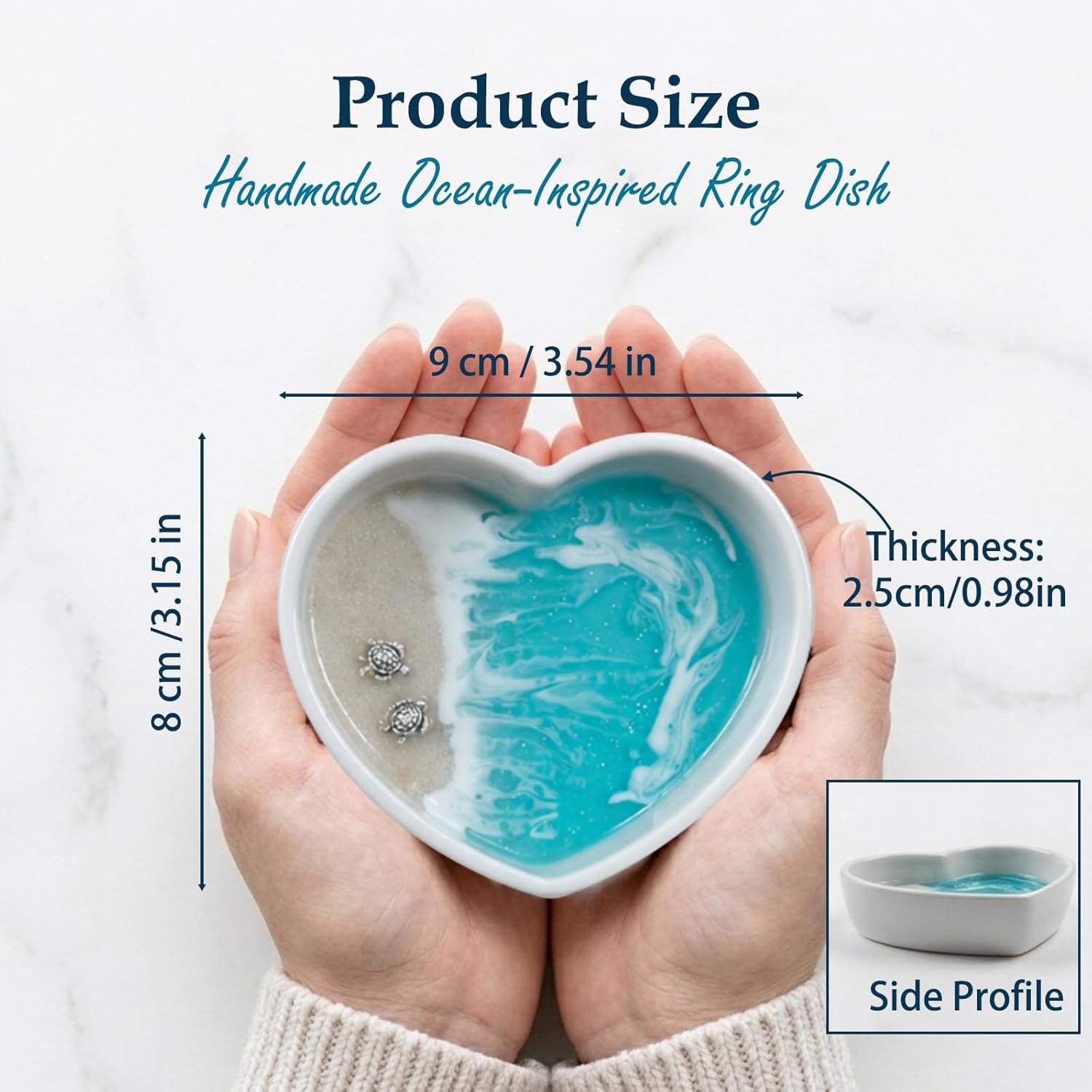 Handmade Resin Heart Shaped Ocean Trinket Holder