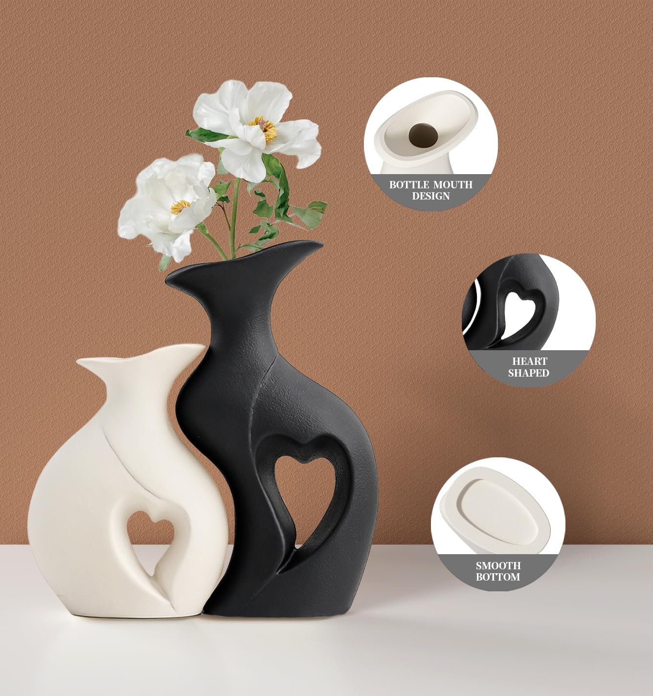 Modern Boho Hollow Flower Vases / Standard Black and White / Set of 2