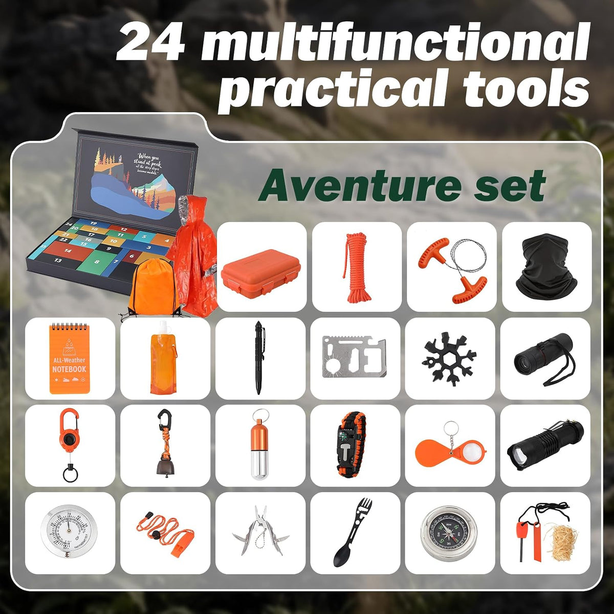 Survival Kit Advent Calendar 2026 for Men - 24 Days Christmas Countdown Calendar Emergency Survival Gears - Adventure