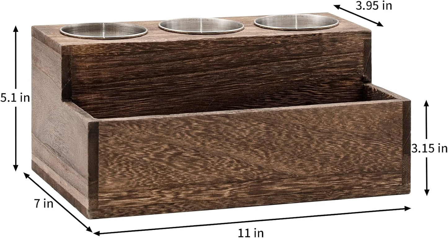 Wooden Hair Dryer Holder - Rustic Hair Tools Organizer with 3 Circular Holes and 1 Compartment, Wooden Hair Accessories