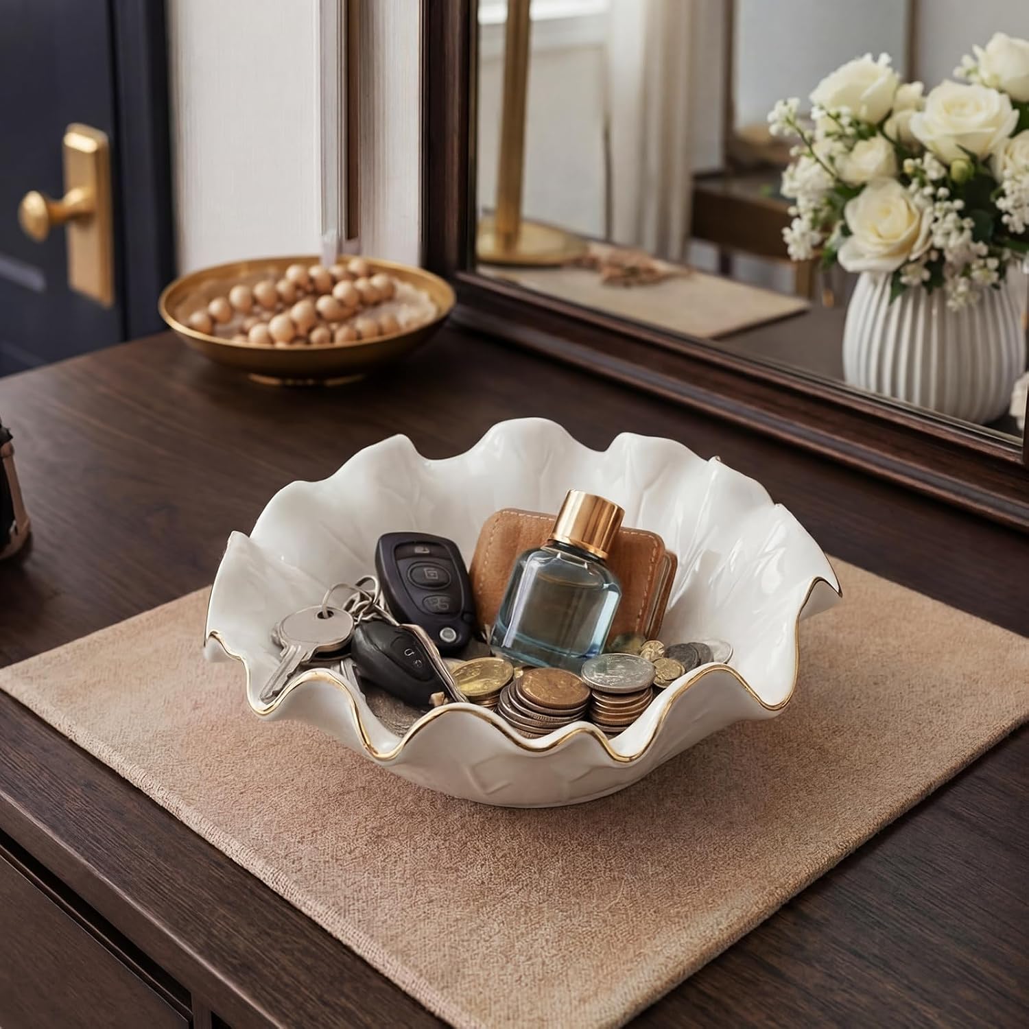 Lotus Ceramic Decorative Bowls Ruffle Lotus Leaf Scalloped Bowl / White / 7.48 x 2.56 / Set of 2