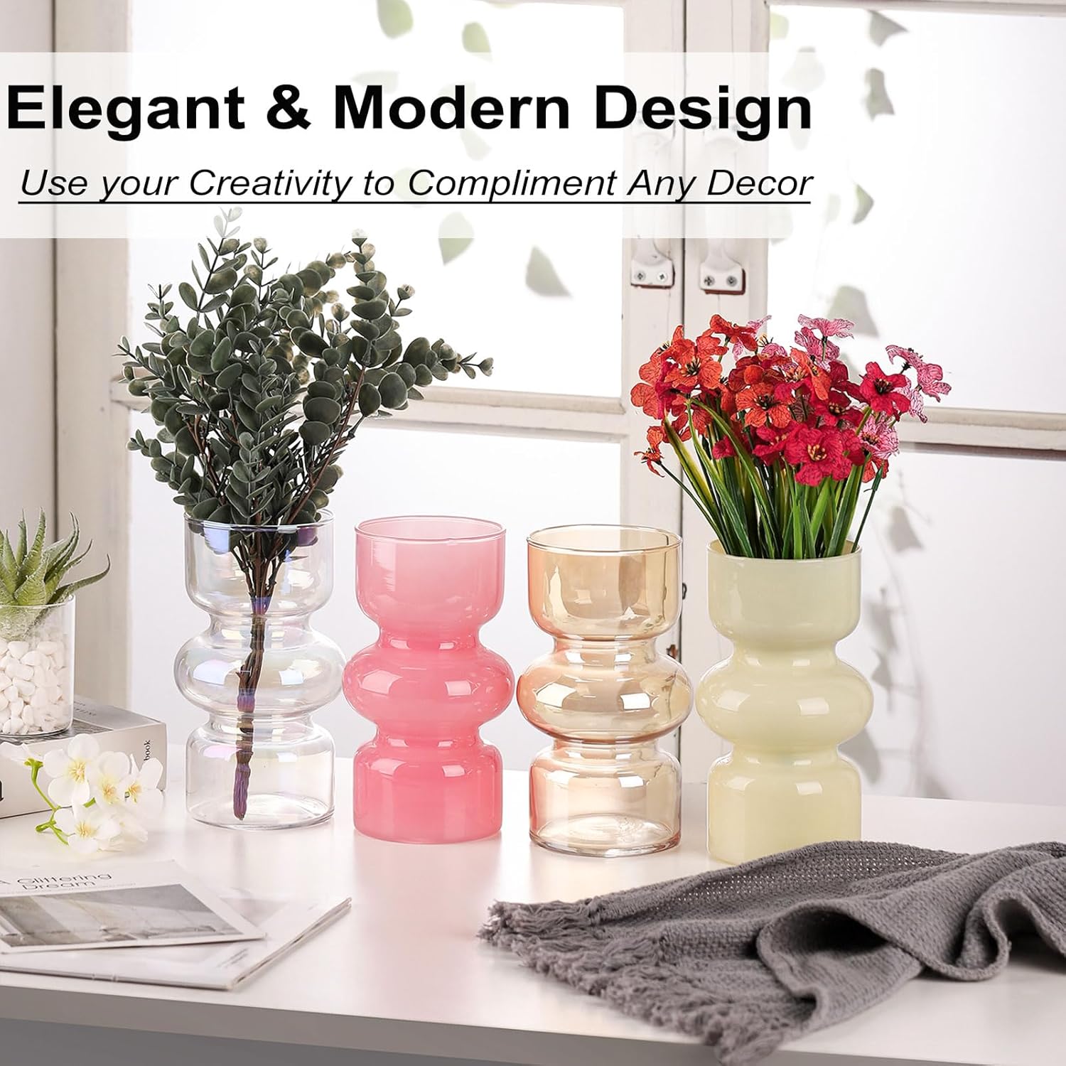 Glass Hydroponic Vase / Milky White / 7 Inch