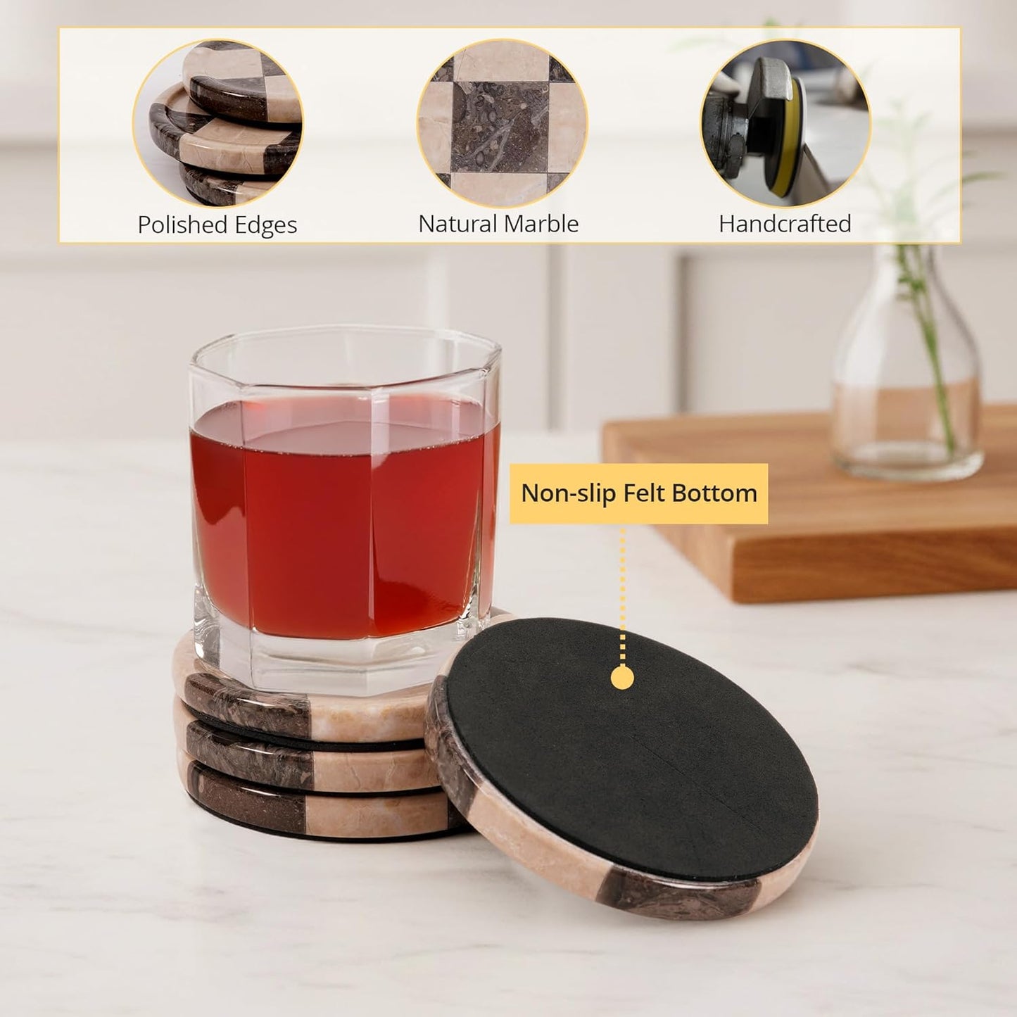 Handmade Round Stone Coaster / Oceanic & Verona / 4 Inch / Set of 4