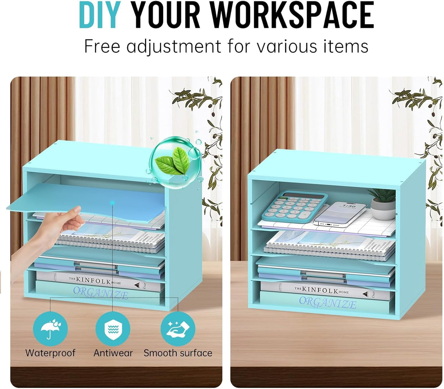 5-Tier Paper Organizer for Desk, Adjustable Mail Organizer, Blue | 5-Tier Paper Organizer and Mail Organizer for Desk