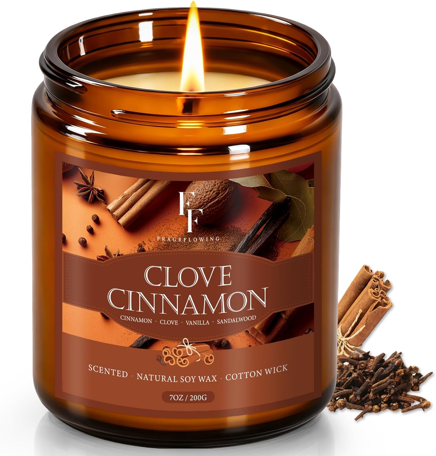 Fall Candle, Clove Cinnamon Scented Candles for Home, Natural Soy Autumn Candle Aromatherapy Candle, 7 oz Jar Candles