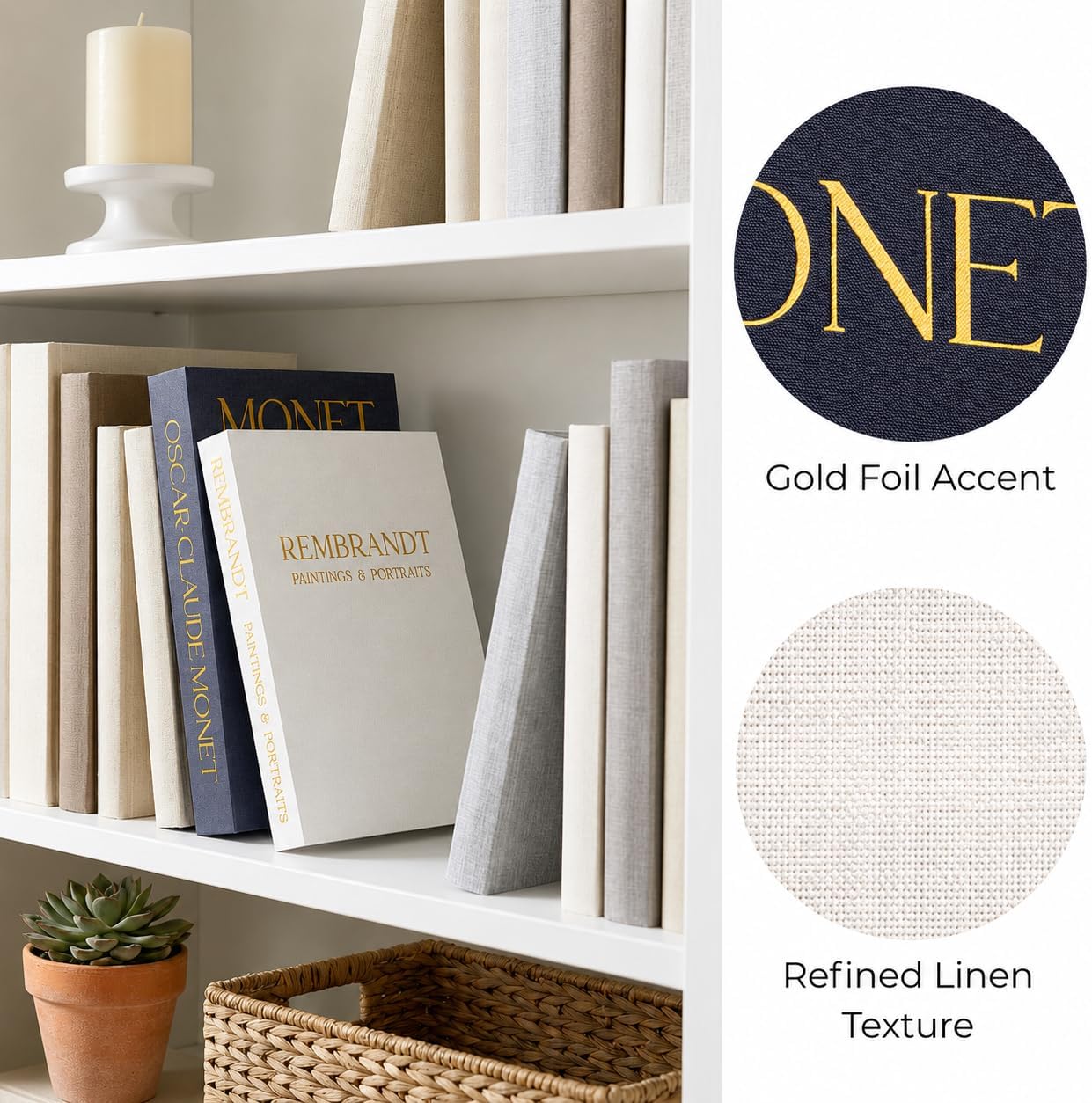 Elegant Faux Linen Hidden Storage Books / Gray-white / Set of 2
