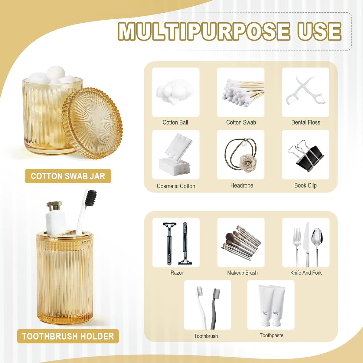KASUNTING Gold Bathroom Accessories 4 Pcs, Gold Glass Soap Dispenser and Toothbrush Holder Set, Qtip Holder Set, Glass