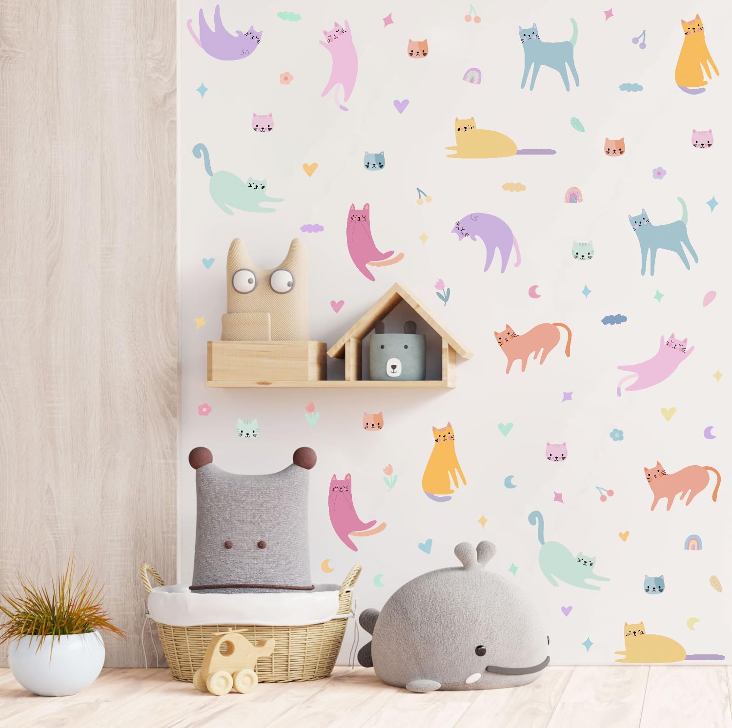 Wall Stickers / Rainbow Flower Vinyl Wall Decals / Colorful Cat
