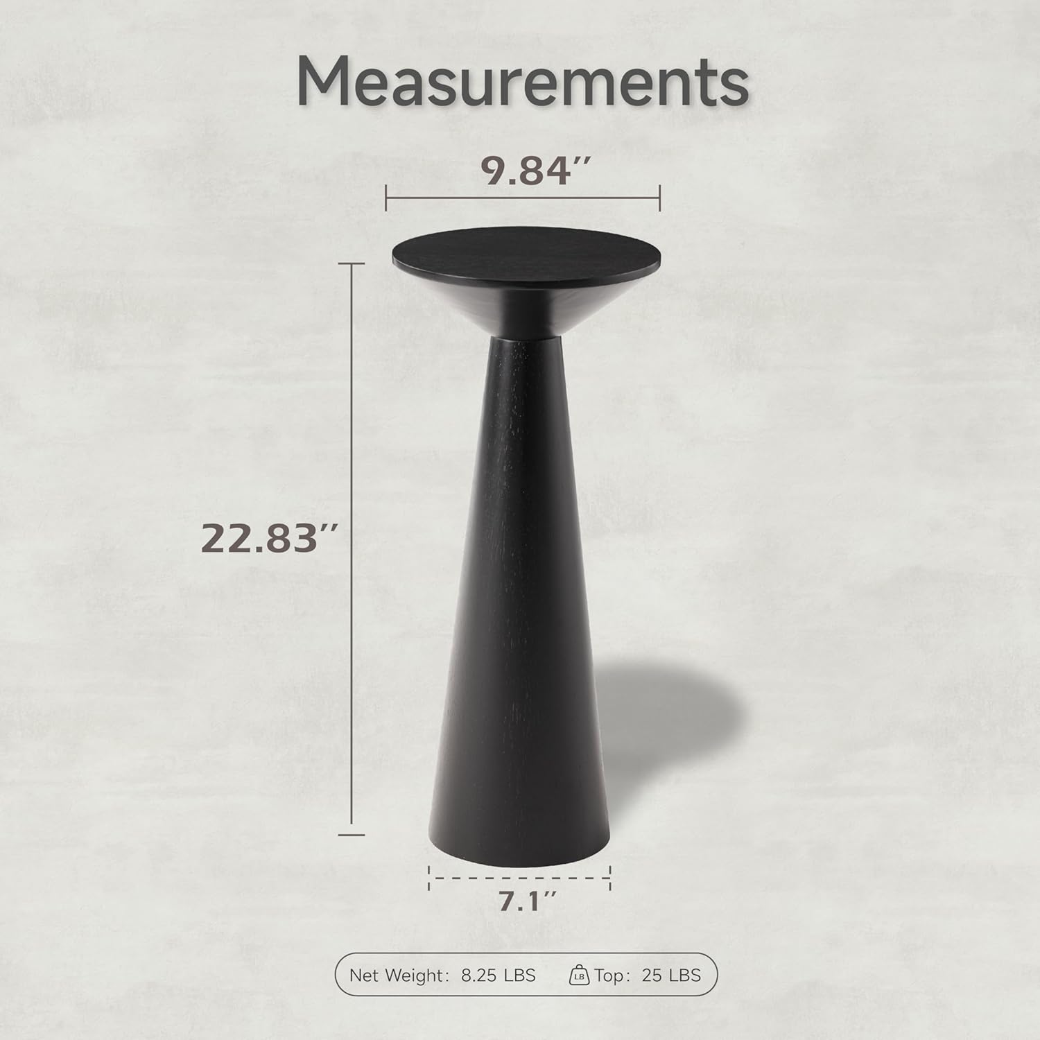 Farmhouse Tall Pedestal End Table Small Solid Wood Martini Table Plant Stand Modern Round / Black