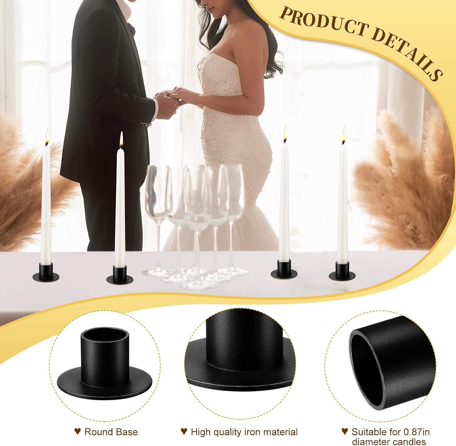 48 Pcs Black Metal Taper Candle Holders Bulk for Wedding Pillar Candles Taper Candlesticks Holders Centerpieces Short
