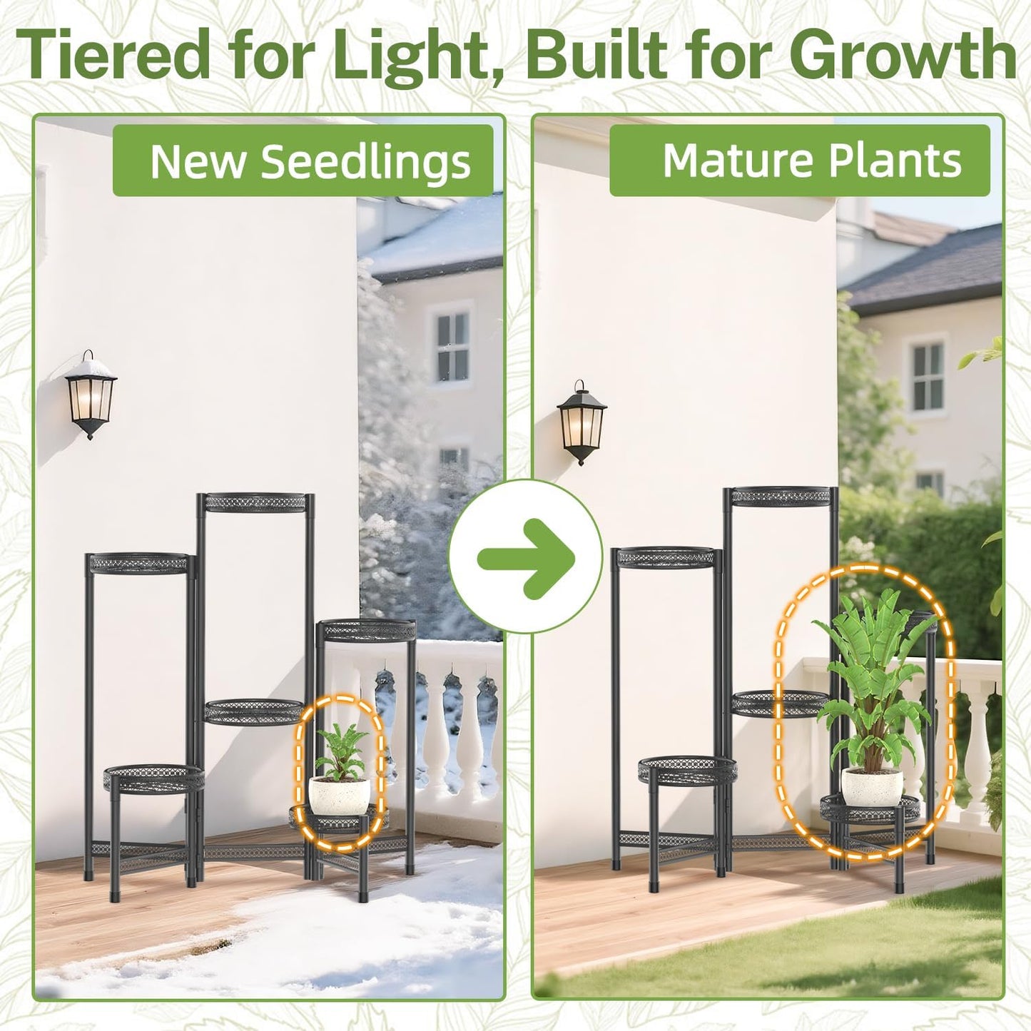 iDavosic.ly Plant Stand Indoor Outdoor, 6 Tier Iron Corner Shelf, Black | Tiered Tall Flower Display Holder, Folding