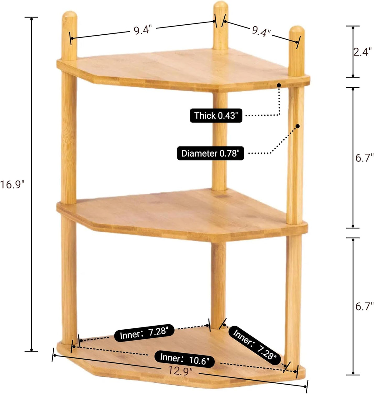 3-Tier Bamboo Corner Shelf,Kitchen Countertop Organizer,Corner Countertop Organizer Shelf, Coffee Bar Organizer,Coffee