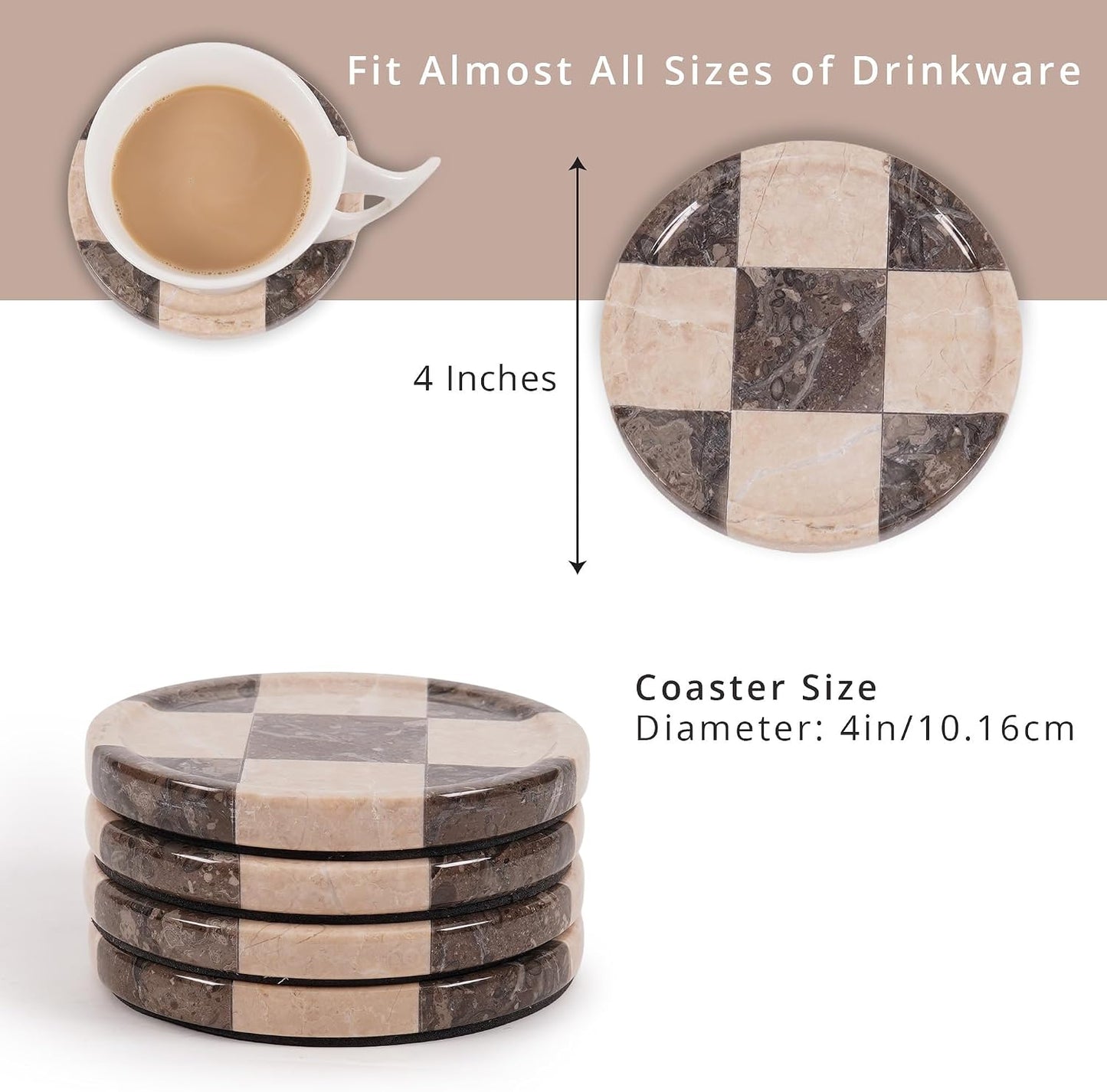 Handmade Round Stone Coaster / Oceanic & Verona / 4 Inch / Set of 4
