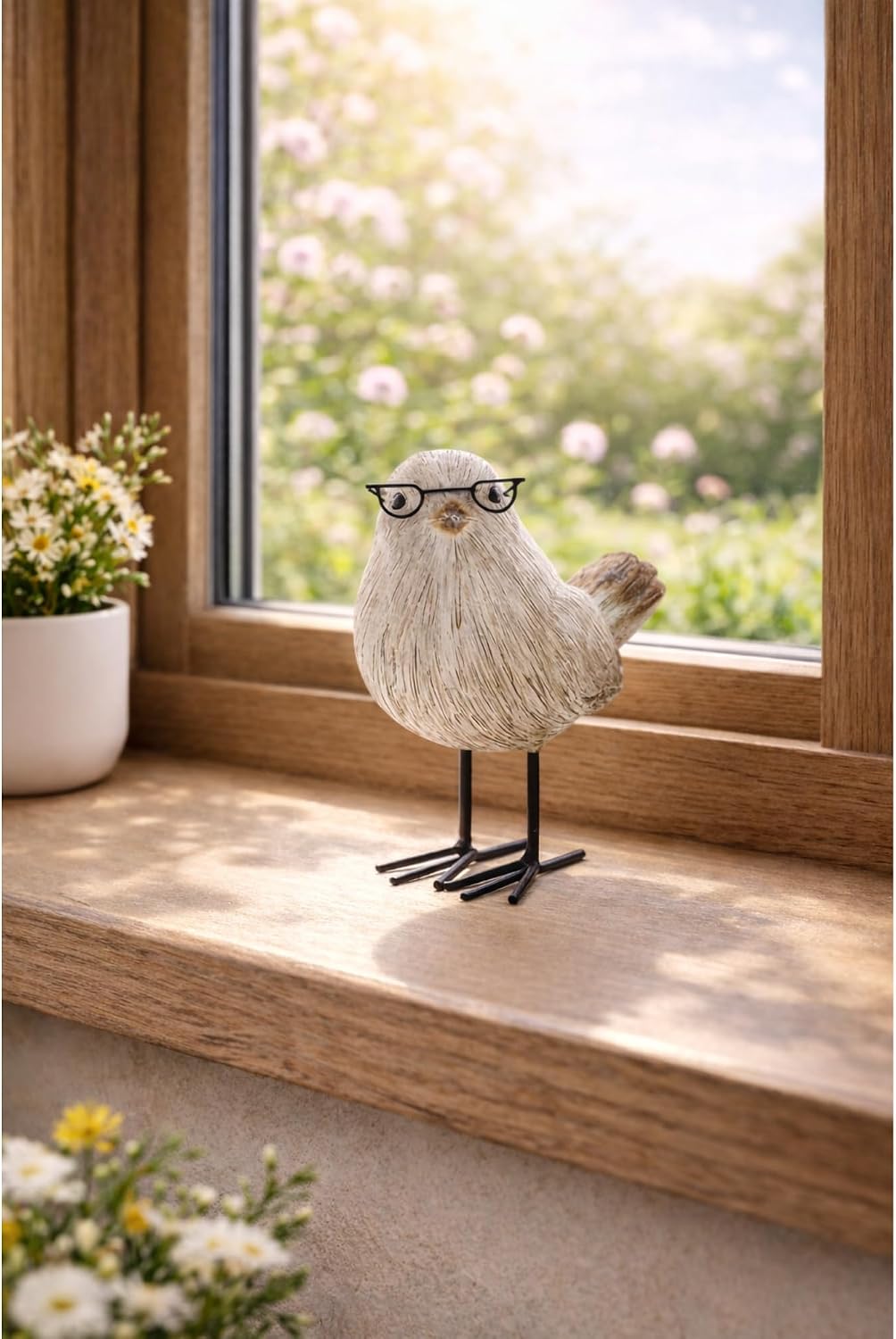 Decorative Standing Bird Figurine Wearing Glasses / Brown