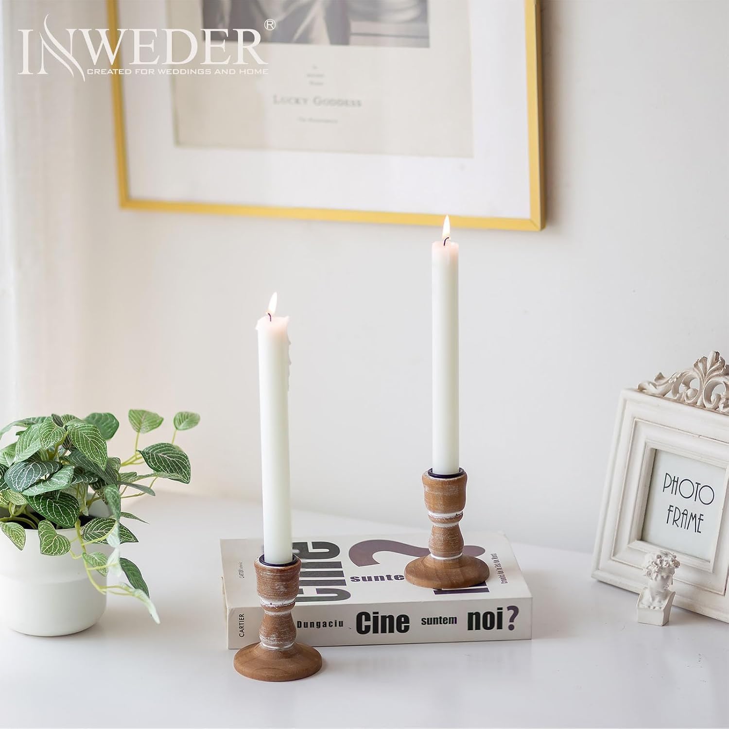 Wooden Candlestick Holders Rustic: Farmhouse Taper Candle Holder | for 0.87" Taper, Solid Wood, Distressed Finish, Set