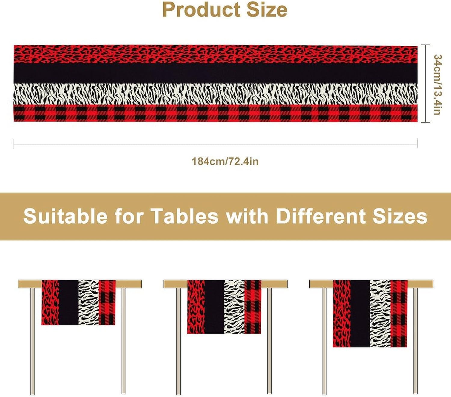 Leopard Print Table Runner Red Black Zebra Stripe Cheetah Print African Wildlife Pattern Geometric Splice Pattern
