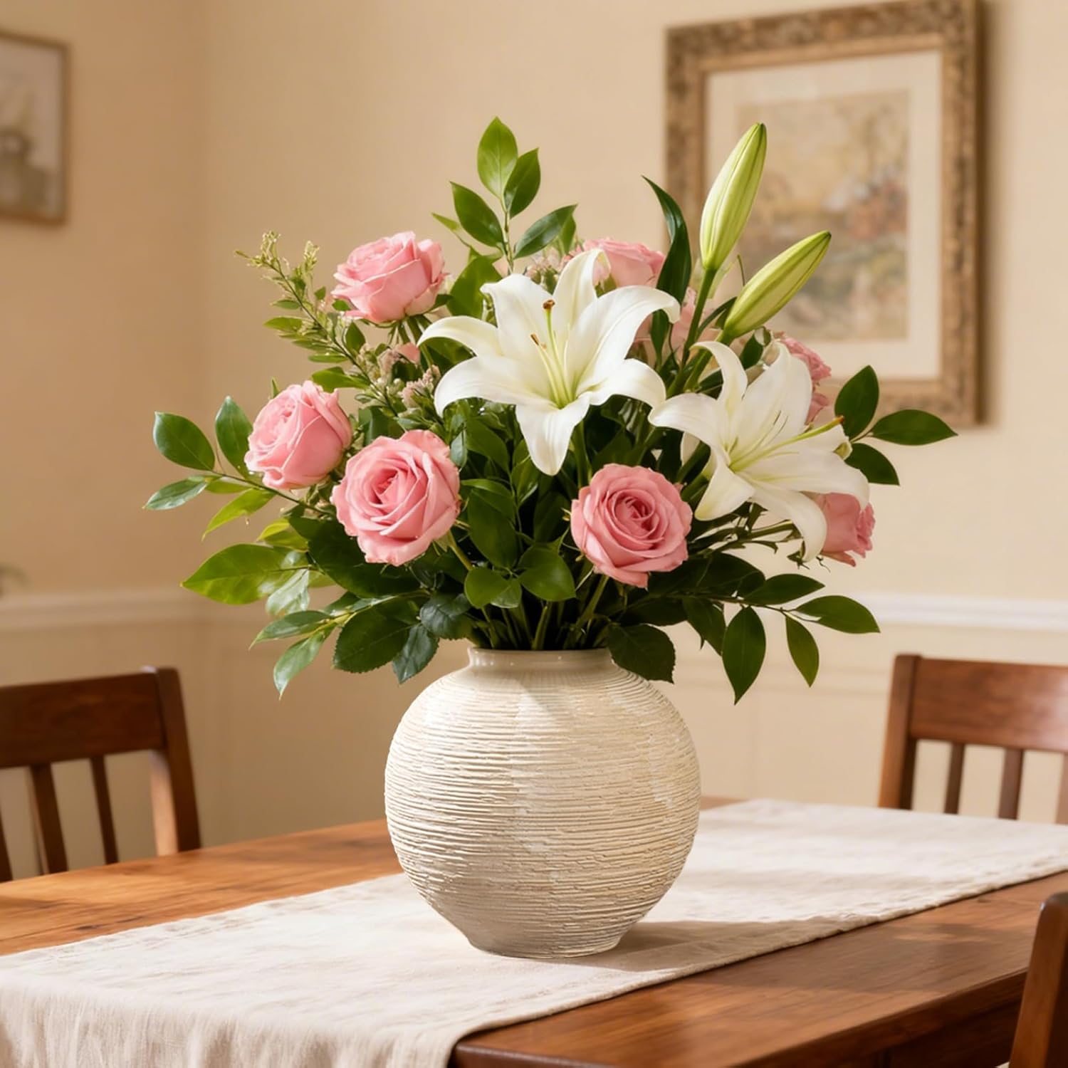Rustic Farmhouse Vase Home Decor / 02 - Small Rustic Ribbed Whitewash / 6 Inch