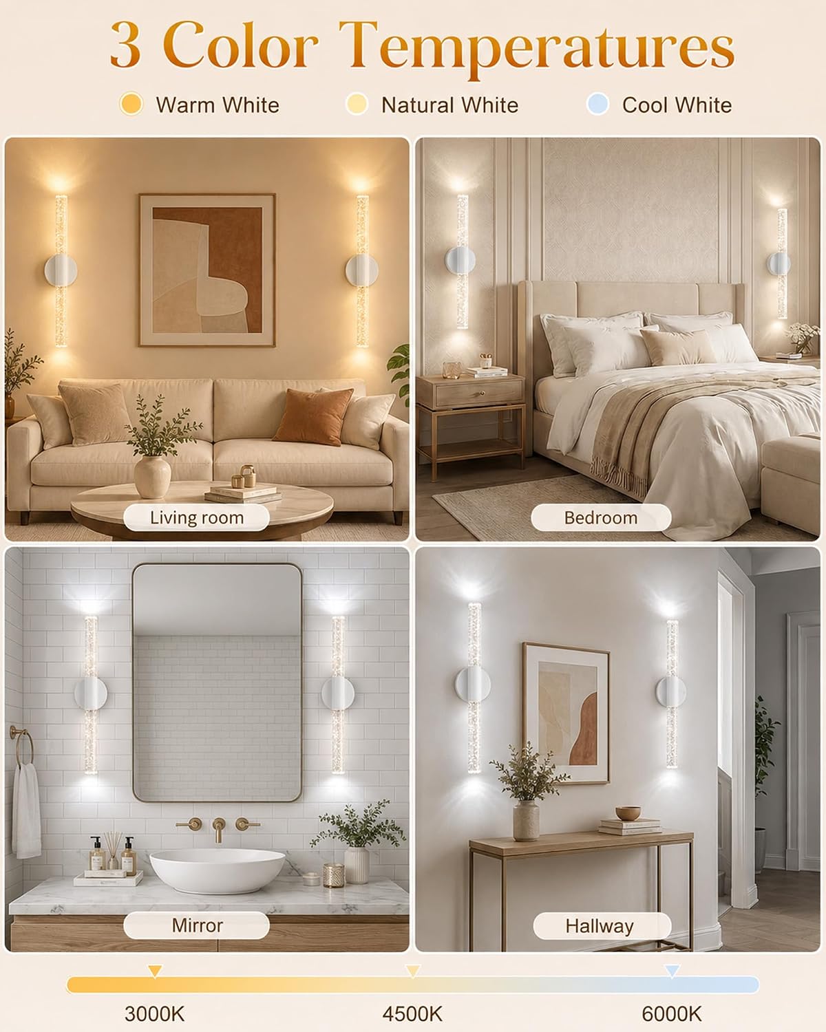 White Rechargeable Wall Sconces Set of 2, Wireless Wall Lights | White Battery Operated Wall Sconce Set with Remote &