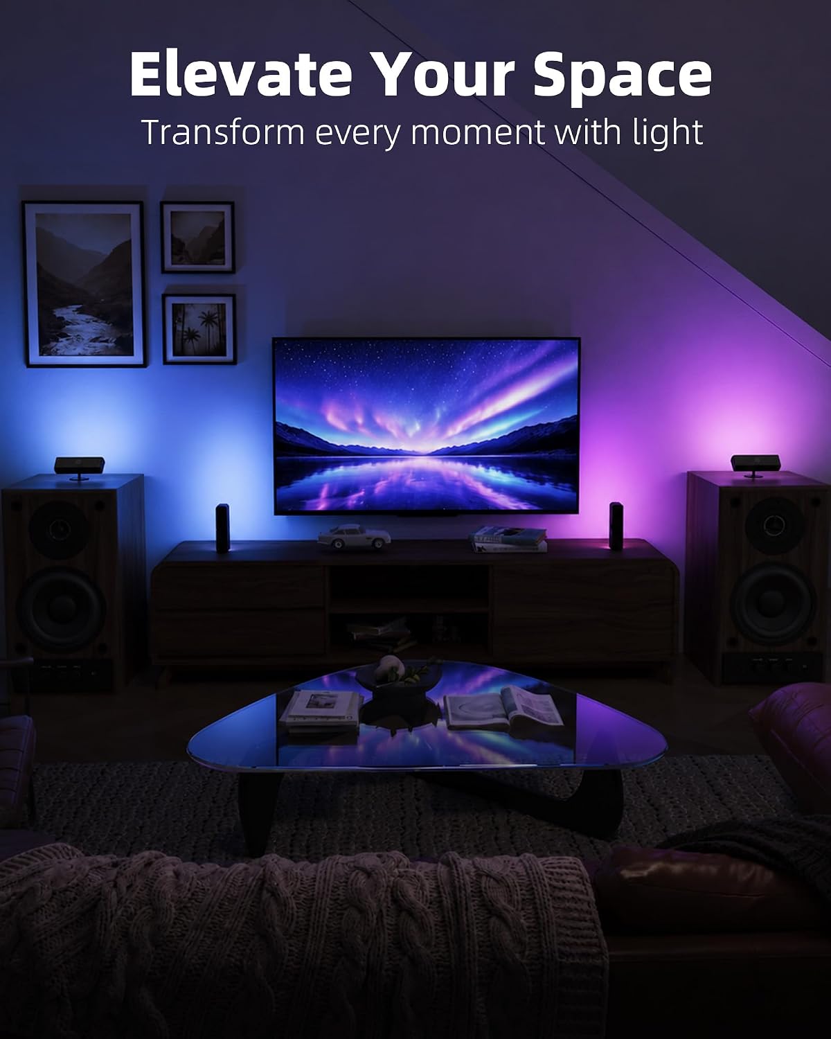 EZVALO Wireless RGB Light Bars, Rechargeable LED Mood Lights with Remote | 80 RGB Colors, Dynamic RGB Effects