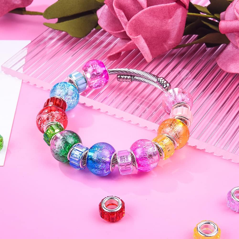 mm Murano Large Hole Glass Beads / Up and Down Bicolor Crack / Silver / 10 x 15 / Set of 100