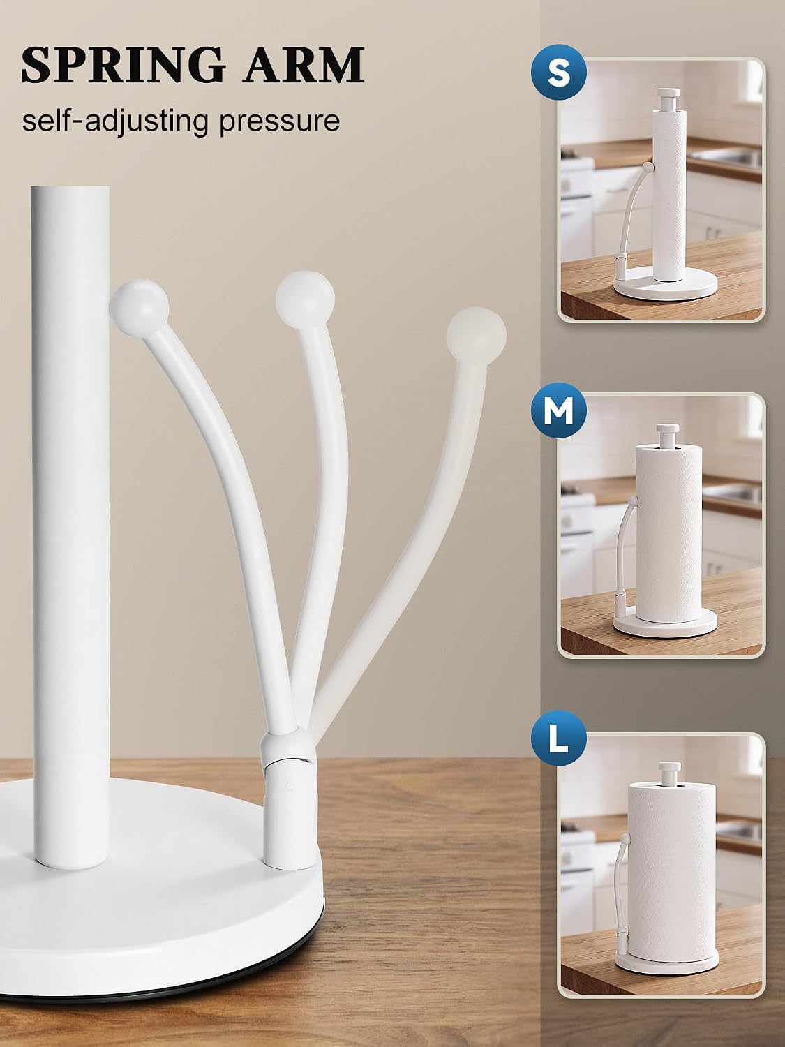 SMARTAKE Paper Towel Holder Countertop, Non-Slip Weighted Base, White | Freestanding Kitchen Roll Dispenser, Rustproof