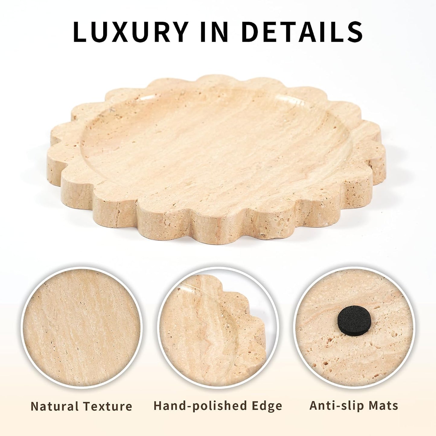 Travertine Scalloped Marble Tray / Flower-travertine / 9.9 Inch