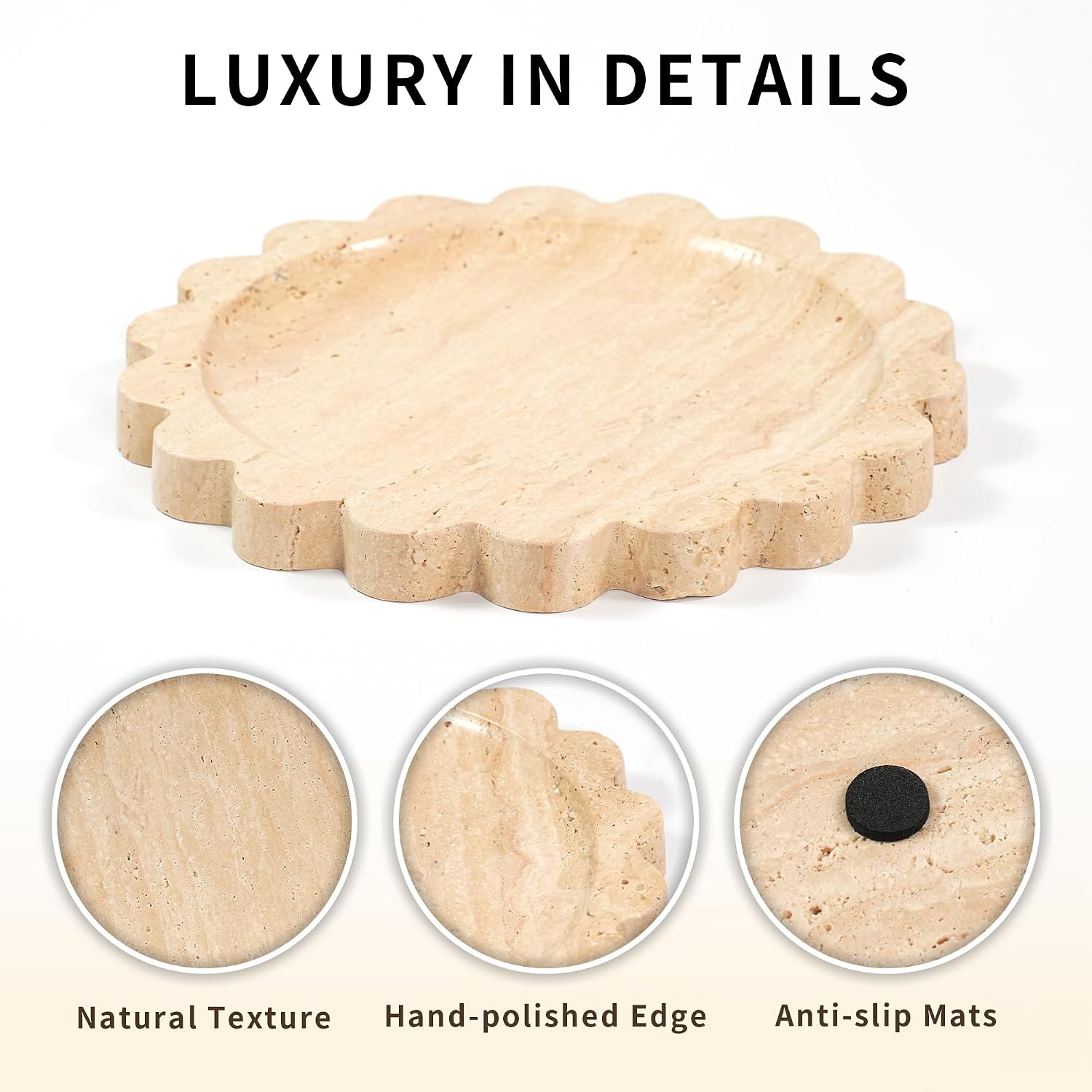 Travertine Scalloped Marble Tray / Flower-travertine / 9.9 Inch