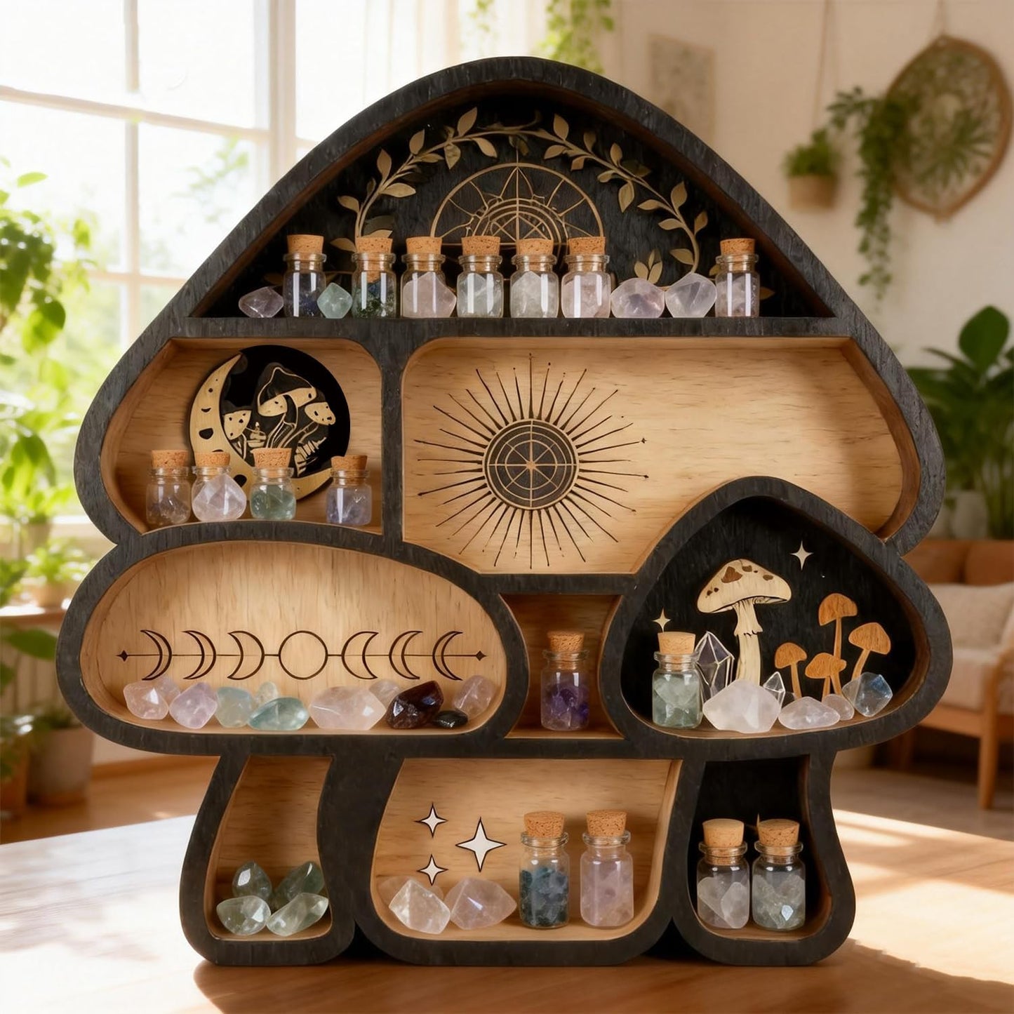 Crystal Holder / Decor Wall Shelves / 3-mushroom