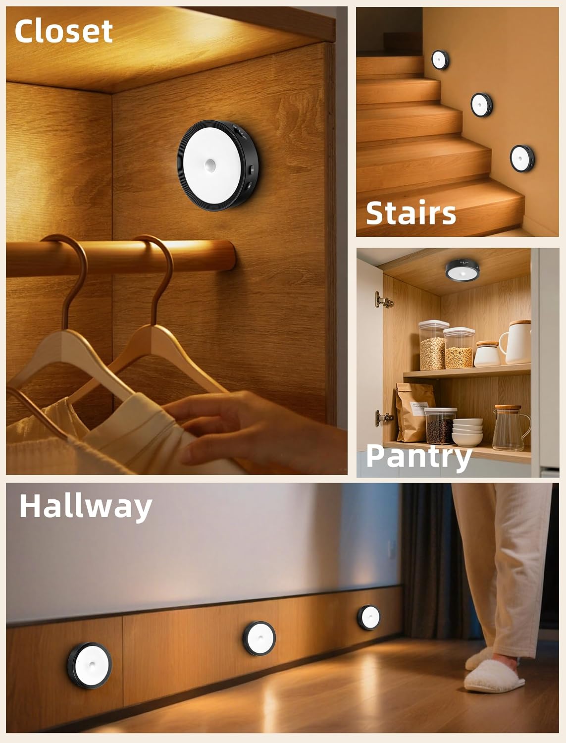 6-PACK Under Cabinet Lighting Rechargeable Puck Lights with Remote Black | 3 color temps & 12 RGB, dimmable, 15/30/60