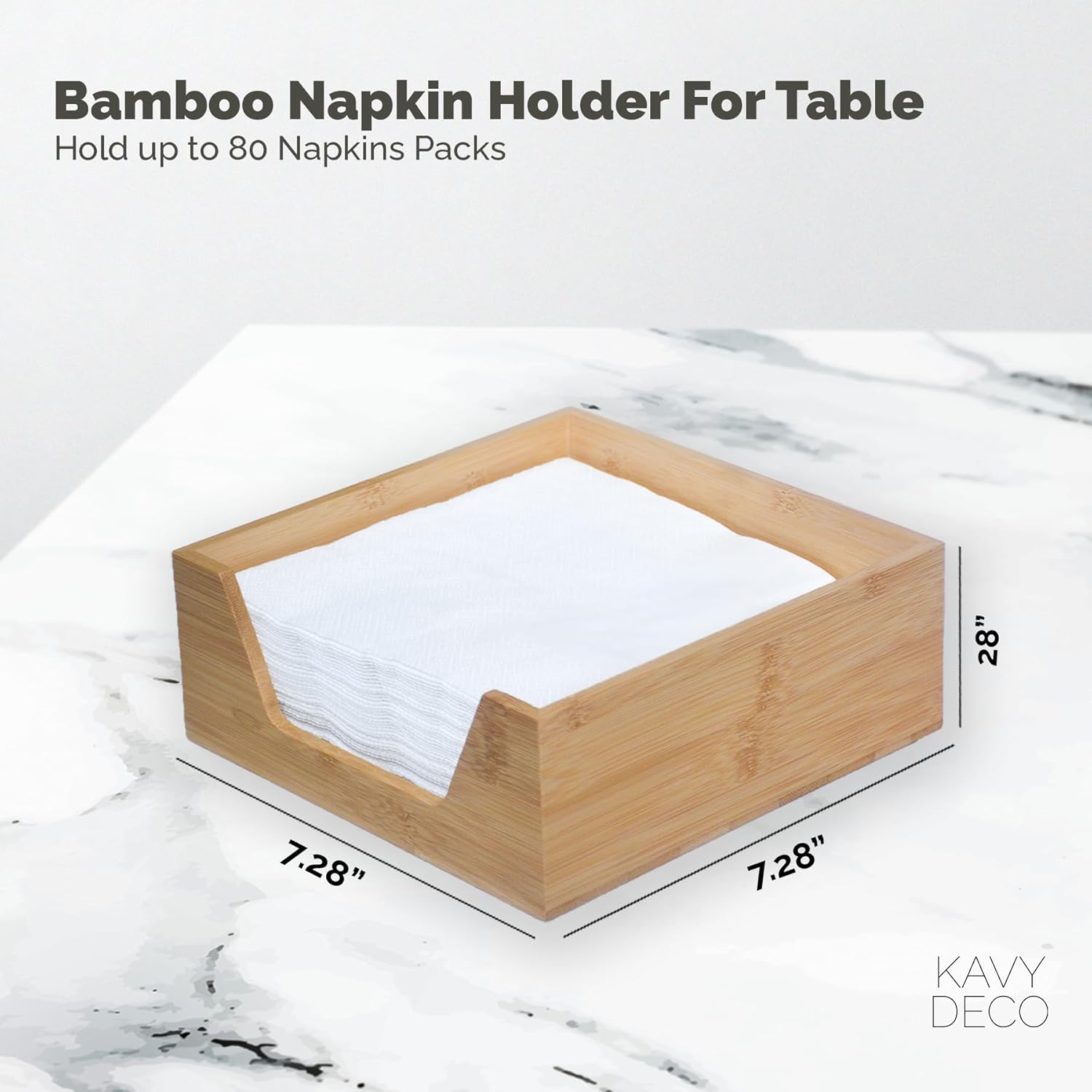 Napkin Holder / Square Paper Napkin Holder / Bamboo / 7.28 x 7.28