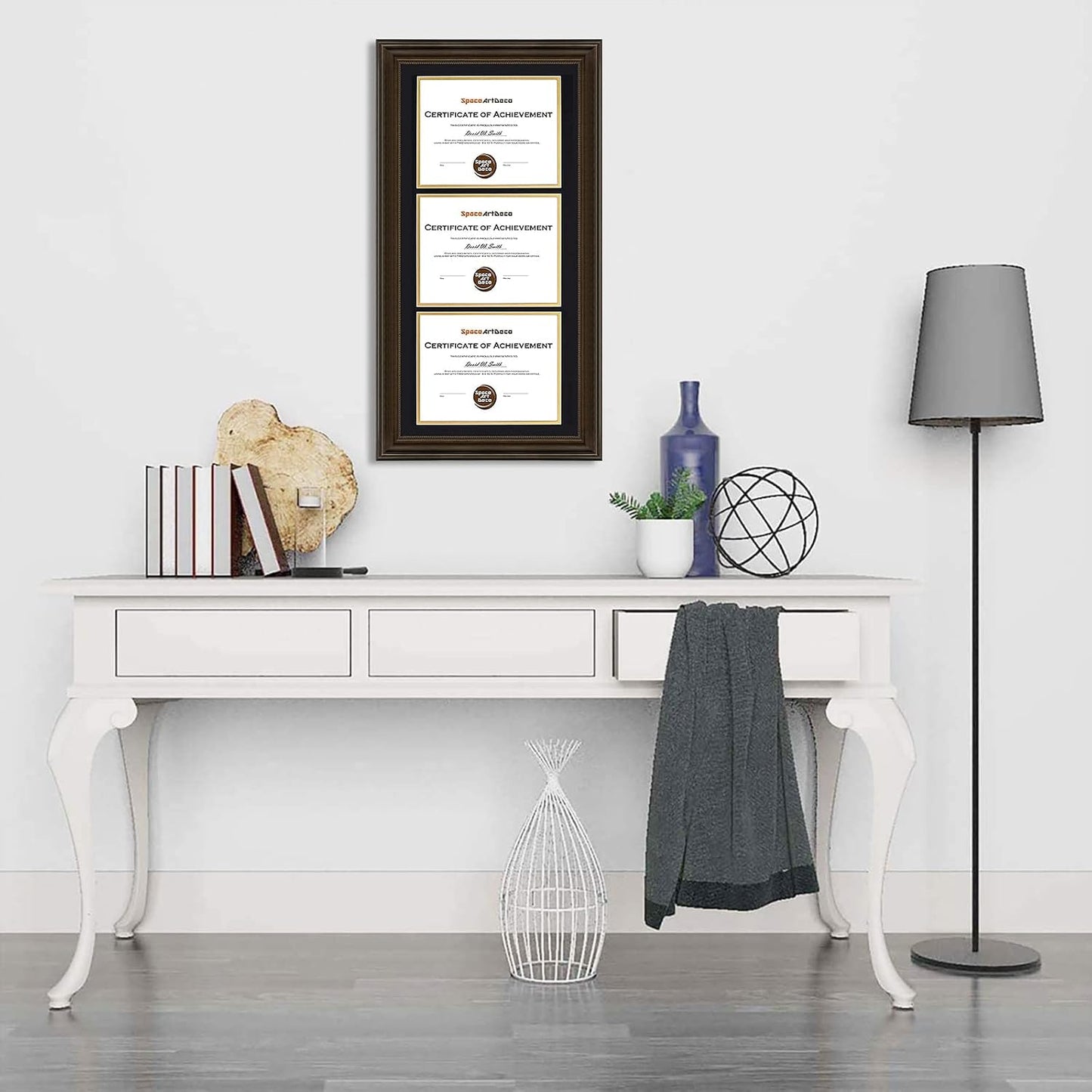 14x29 Triple Diploma Frame Holds Three 8.5x11,3-Certificate/Degree Frame | Comes with Real Glass,Build-in Hangers,Black