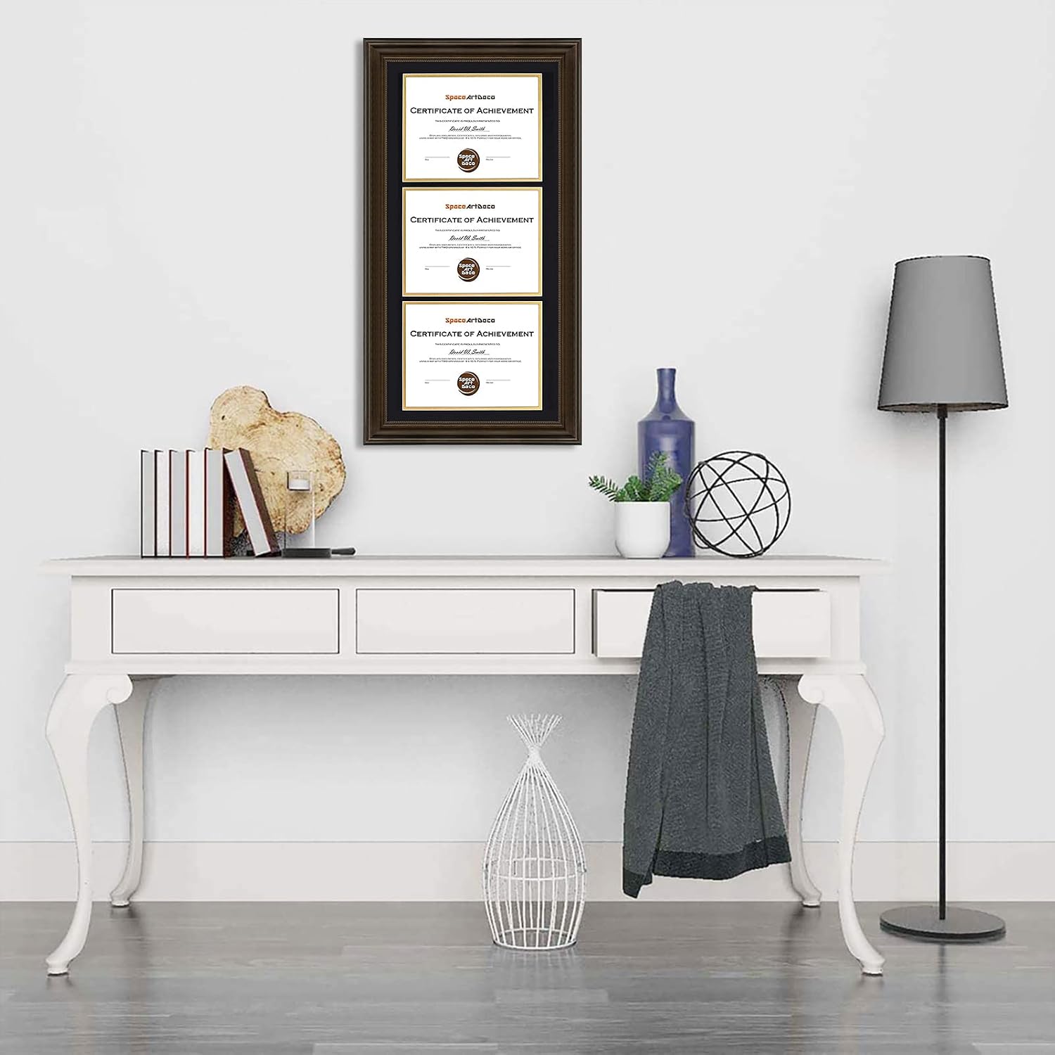 14x29 Triple Diploma Frame Holds Three 8.5x11,3-Certificate/Degree Frame | Comes with Real Glass,Build-in Hangers,Black