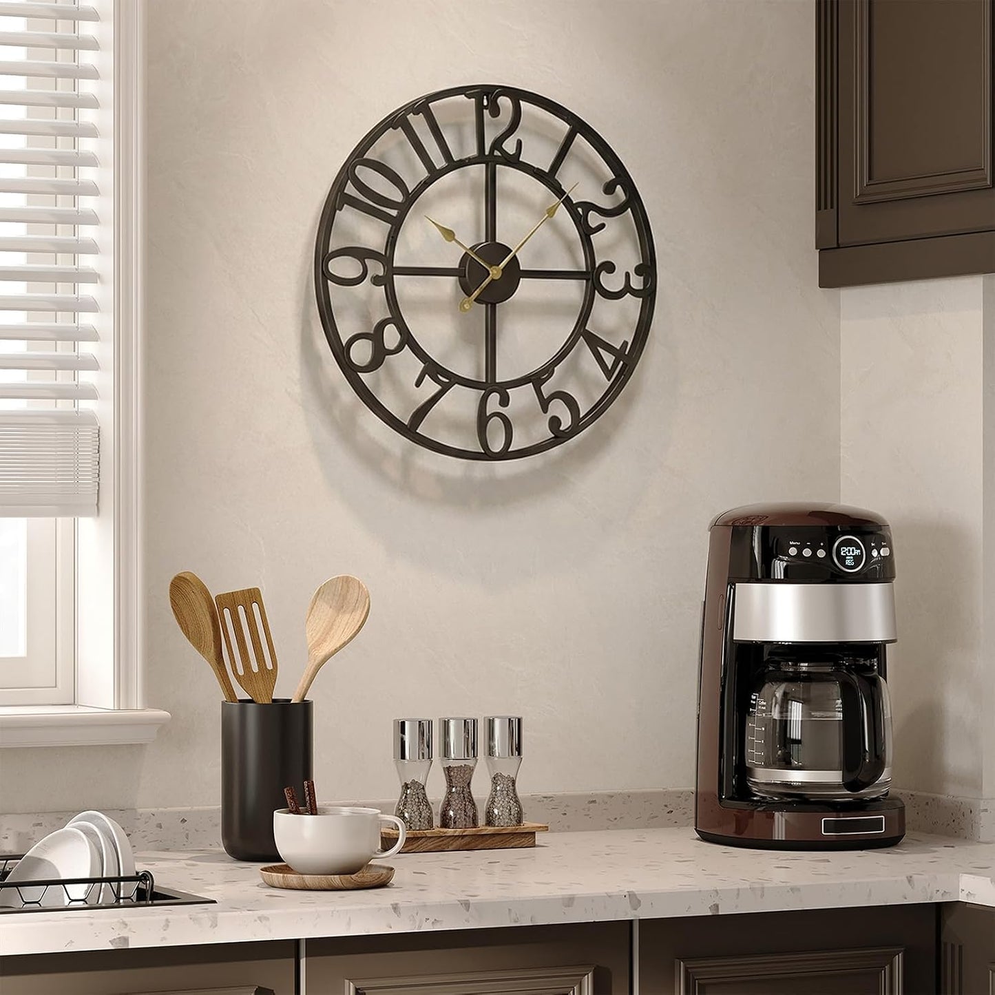 Cuspin Black Wall Clock 16 Inch Modern Clocks for Living Room Decor | Arabic Numerals, Battery operated, Silent non