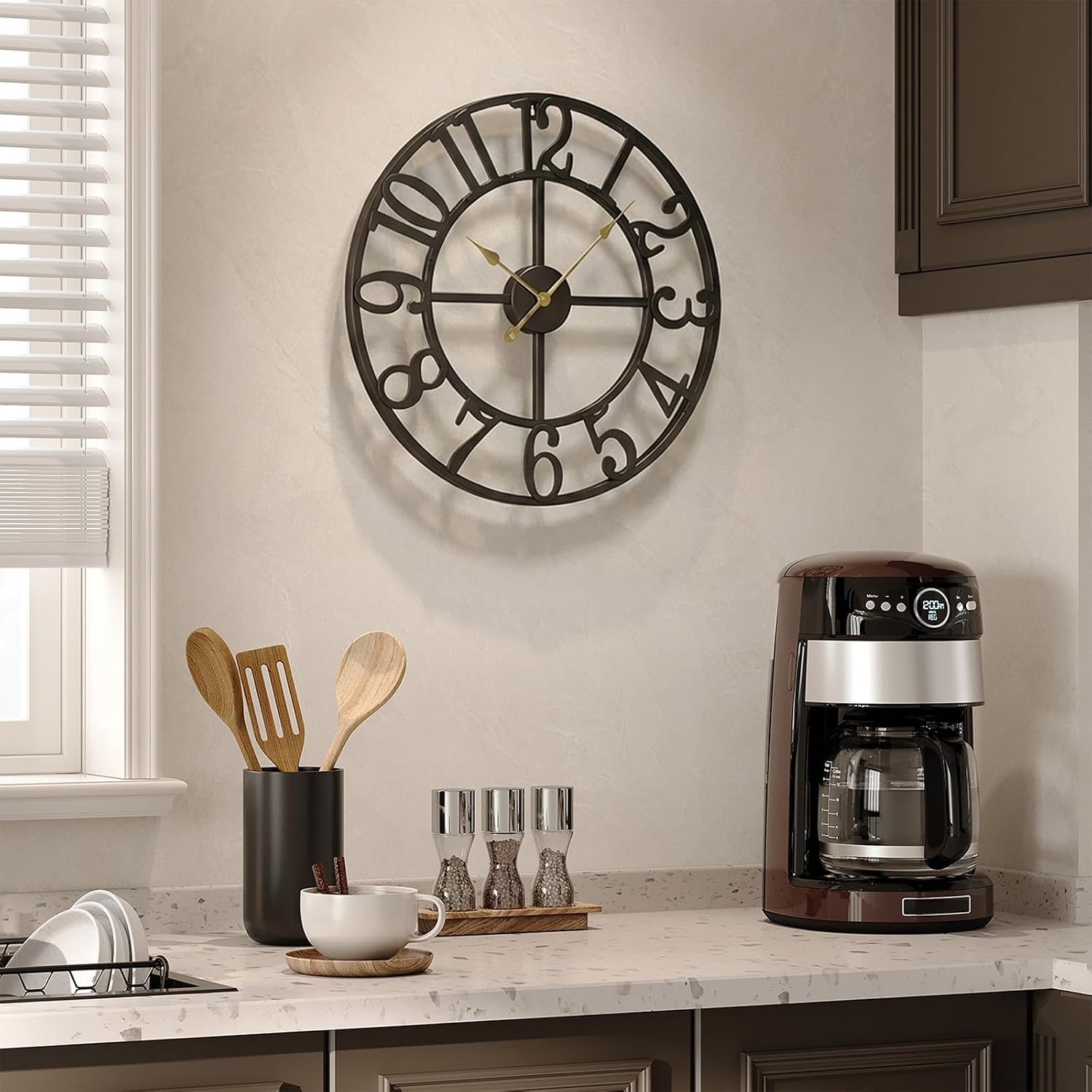 Cuspin Black Wall Clock 16 Inch Modern Clocks for Living Room Decor | Arabic Numerals, Battery operated, Silent non