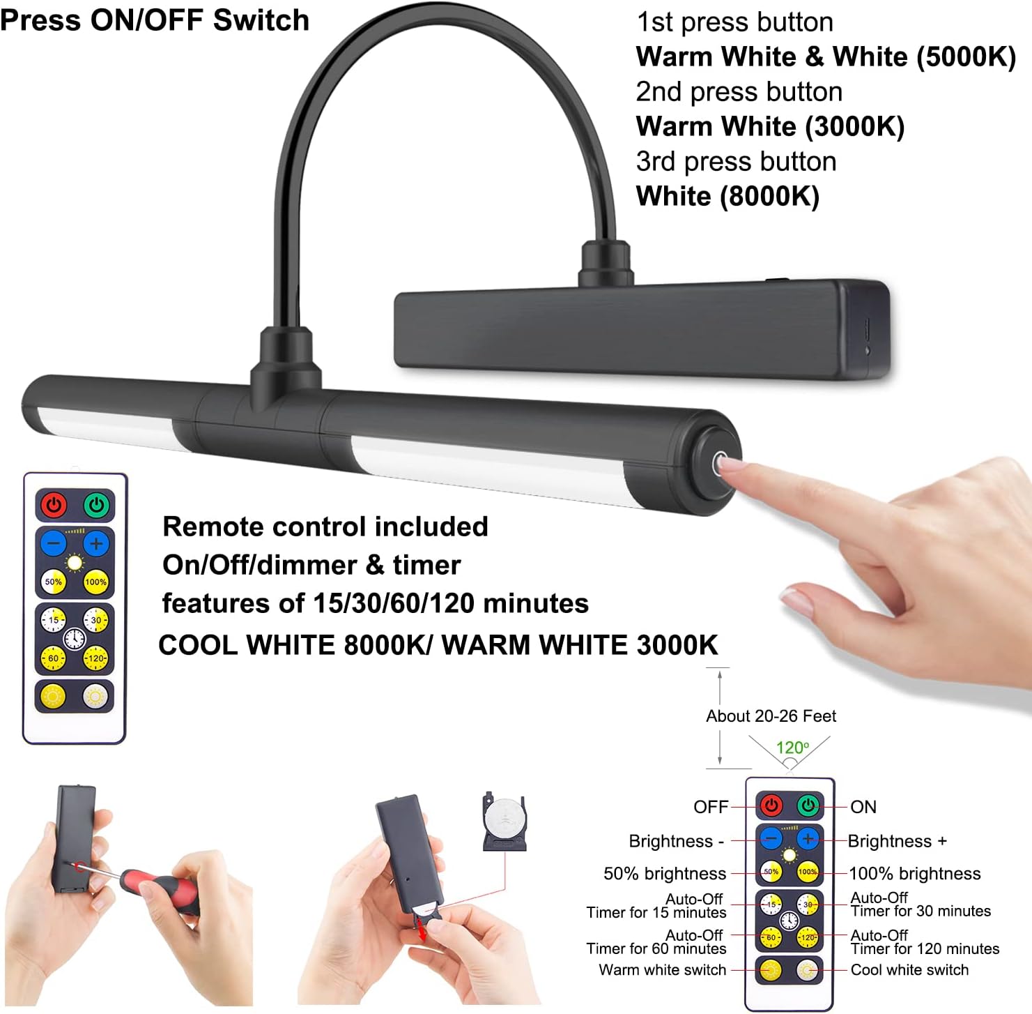 LUXSWAY Picture Lights for Paintings,Rechargeable Battery Wireless Art Light with Remote Control,Dimmable and Timer Off